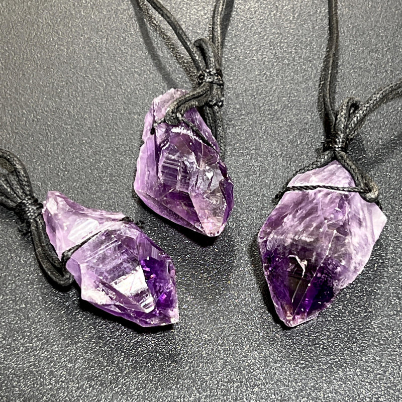 Large dark amethyst crystal raw point necklace