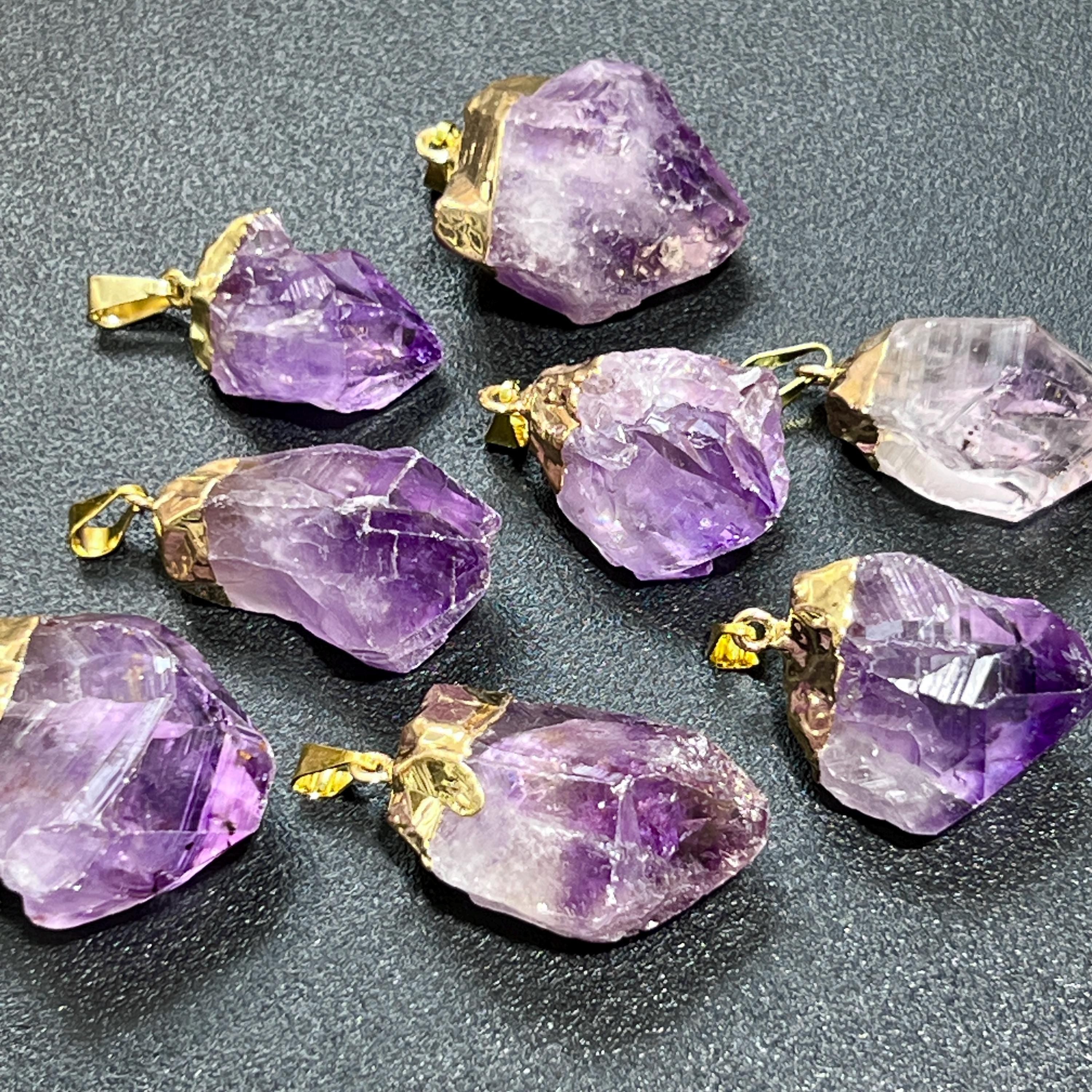 Amethyst Crystal Raw Point Pendant - Gold Plated
