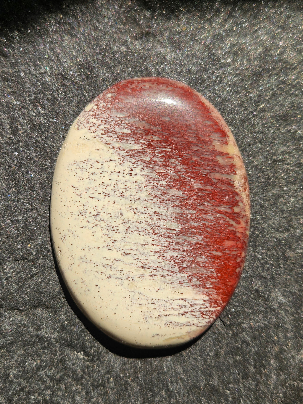 Natural Picture Jasper Cabochon — 61 x 45 mm Hand Cut Oval, Red & Cream