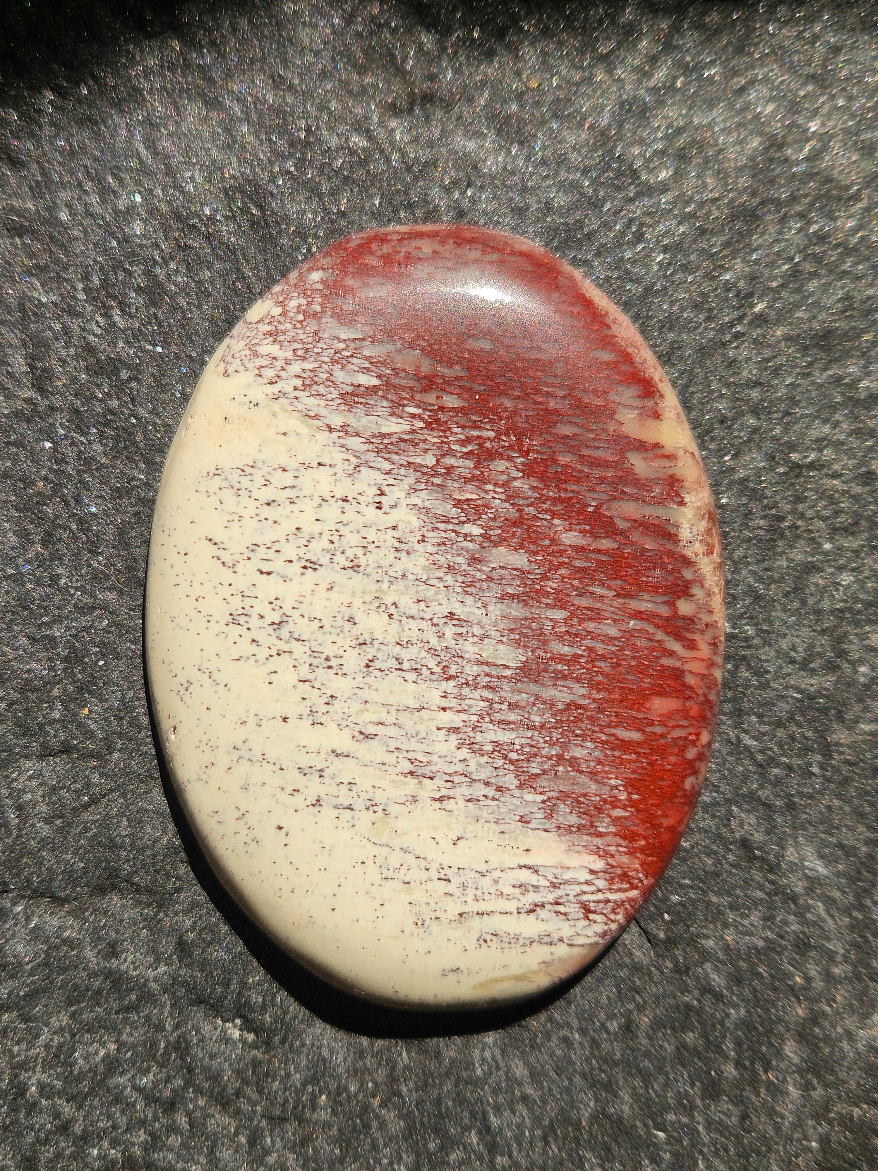 Natural Picture Jasper Cabochon — 61 x 45 mm Hand Cut Oval, Red & Cream