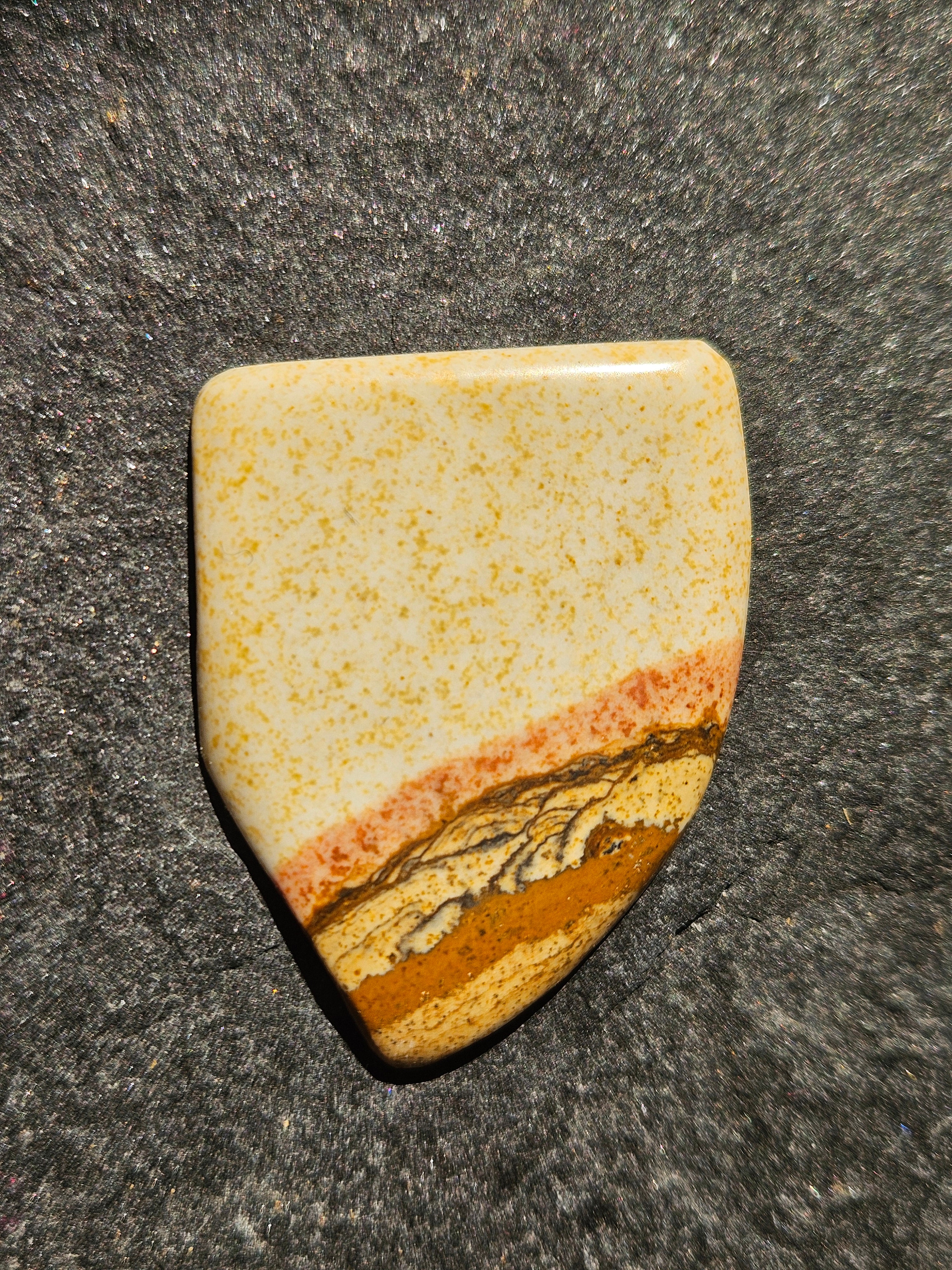 Natural Picture Jasper Cabochon — 38 x 29 mm Hand Cut Landscape Shield