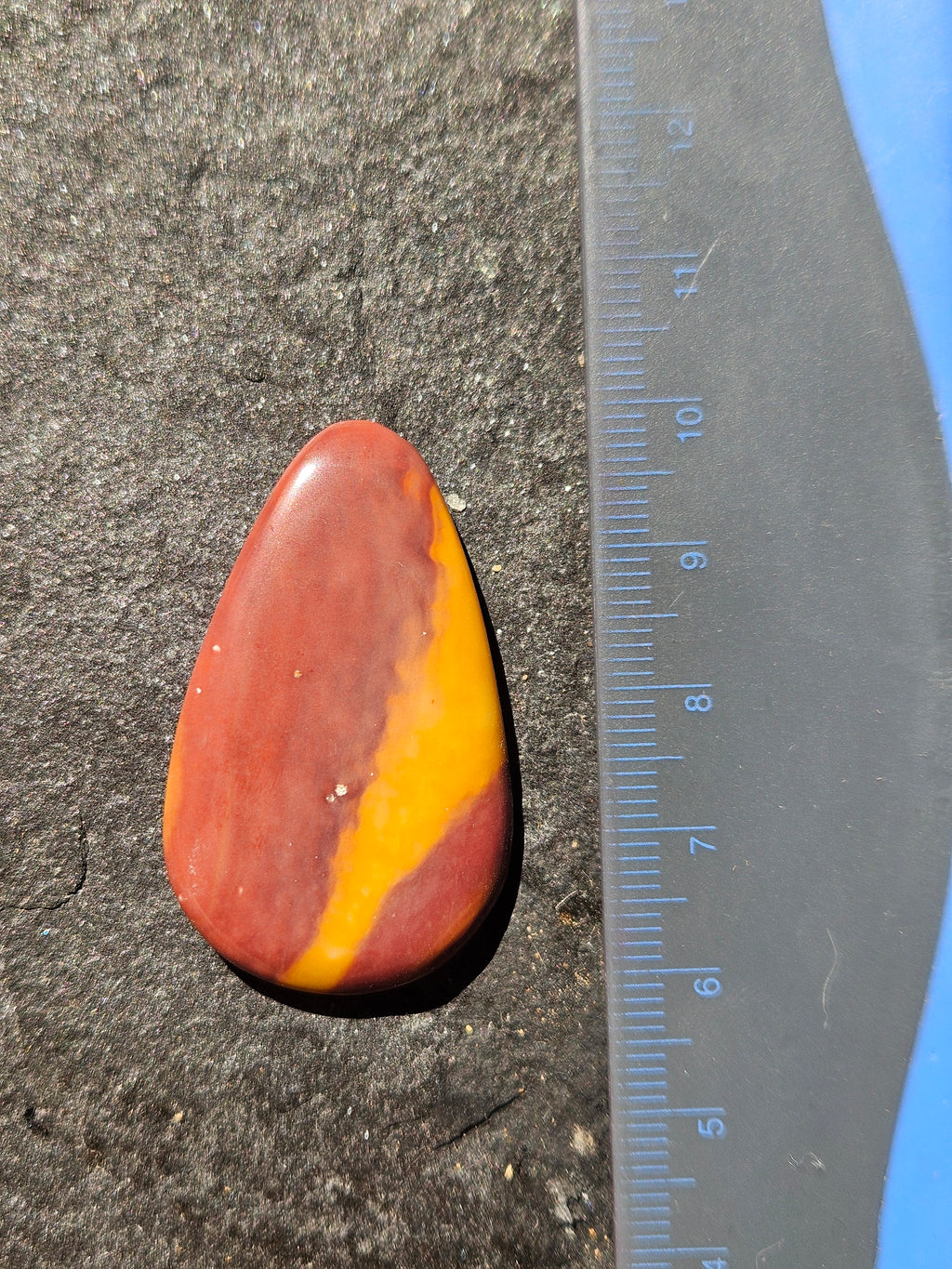 Natural Mookaite Jasper Cabochon — 40 x 24 mm Hand Cut Teardrop, Red & Gold