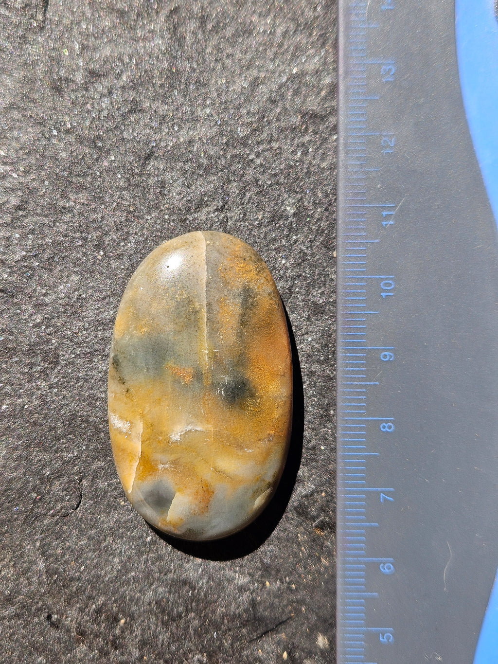 Natural Scenic Jasper Cabochon — 44 x 25 mm Hand Cut Oval, Sage & Gold