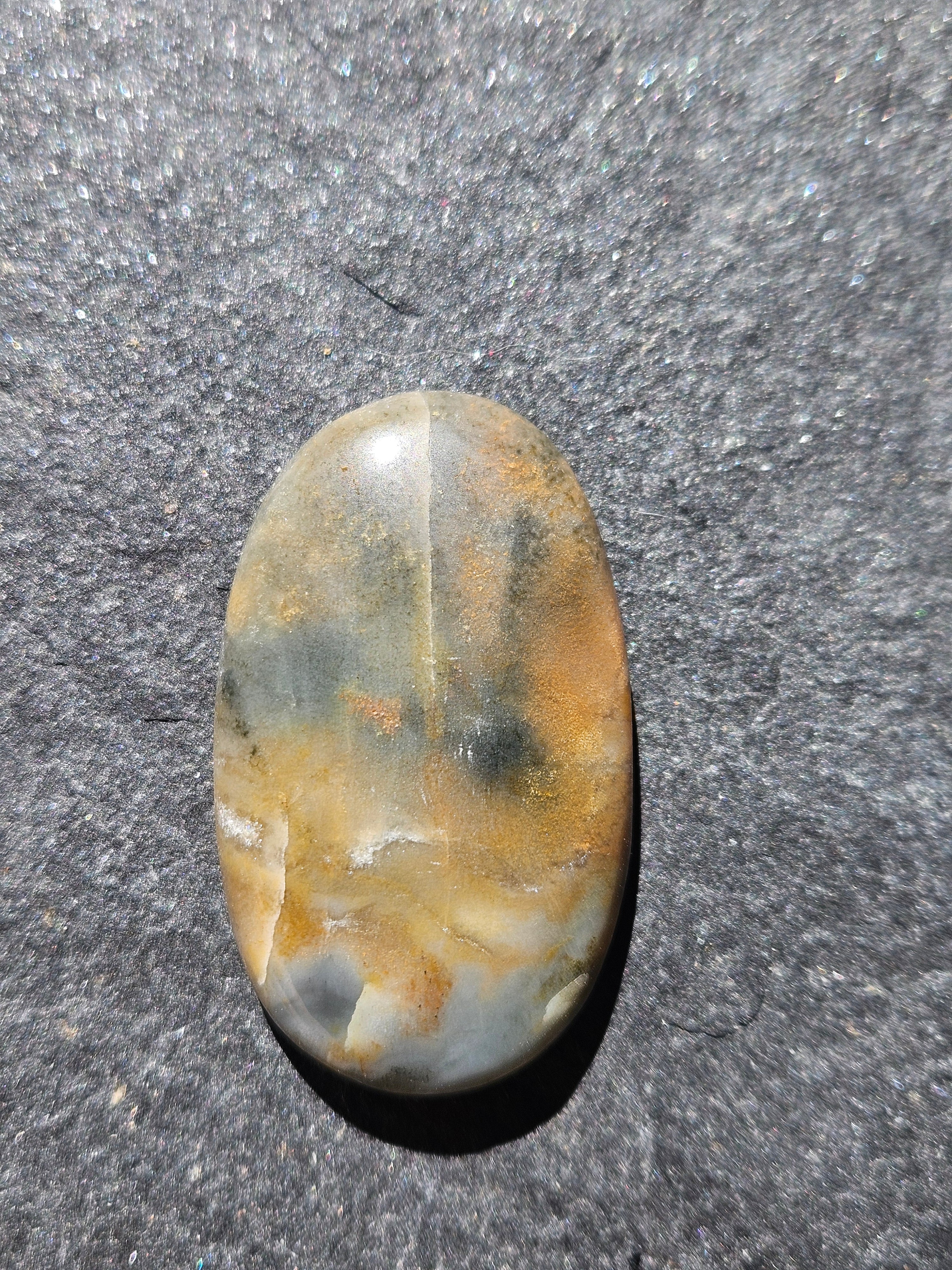 Natural Scenic Jasper Cabochon — 44 x 25 mm Hand Cut Oval, Sage & Gold