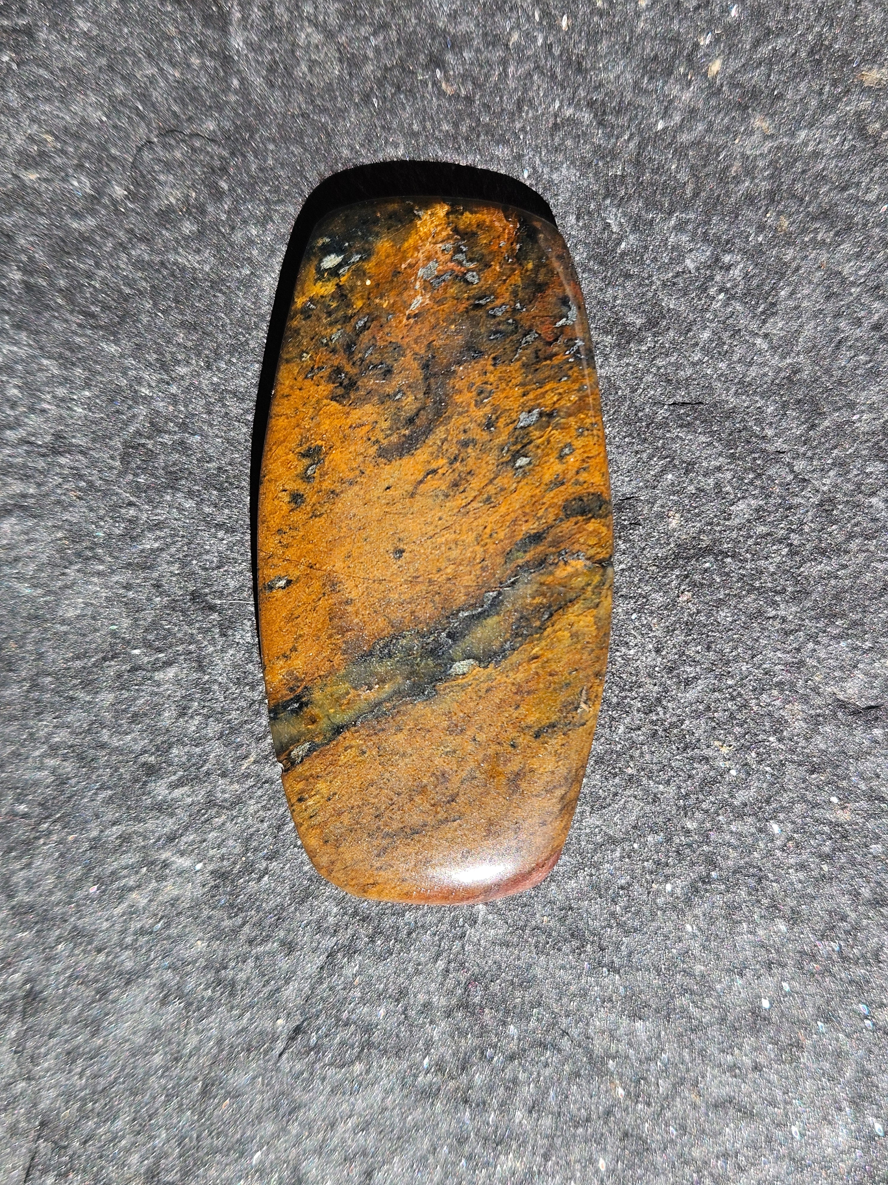 Natural Landscape Jasper Cabochon — 50 x 26 mm Hand Cut Cushion, Golden Ochre