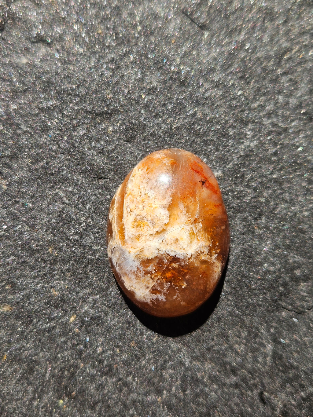 Natural Amber Agate Cabochon — 28 x 19 mm Hand Cut Oval, White Plume