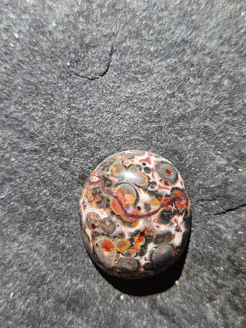 Natural Leopard Skin Jasper Cabochon — 22 x 19 mm Hand Cut Oval, Red Orbs