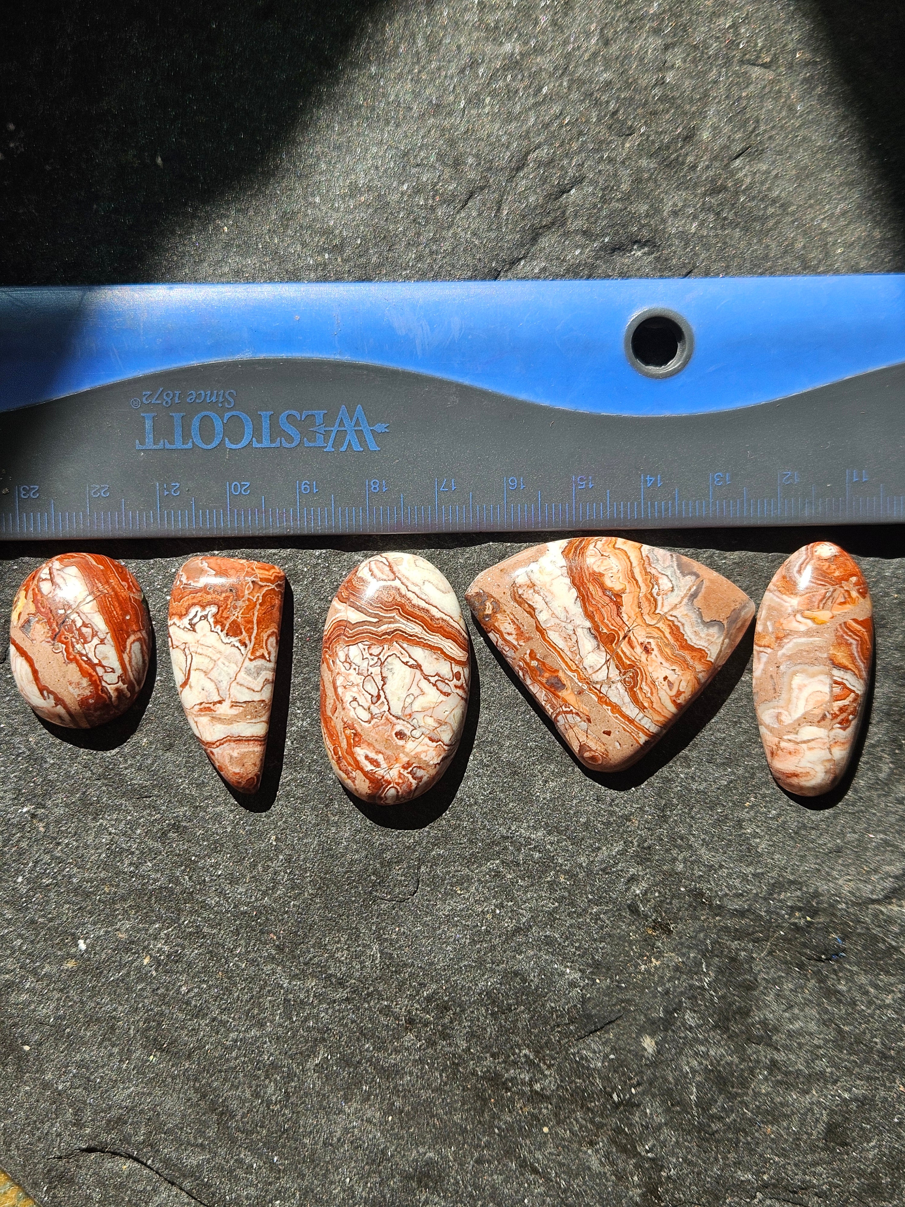 Natural Crazy Lace Agate Cabochon — 31 x 23 mm Hand Cut Oval, Red Lace