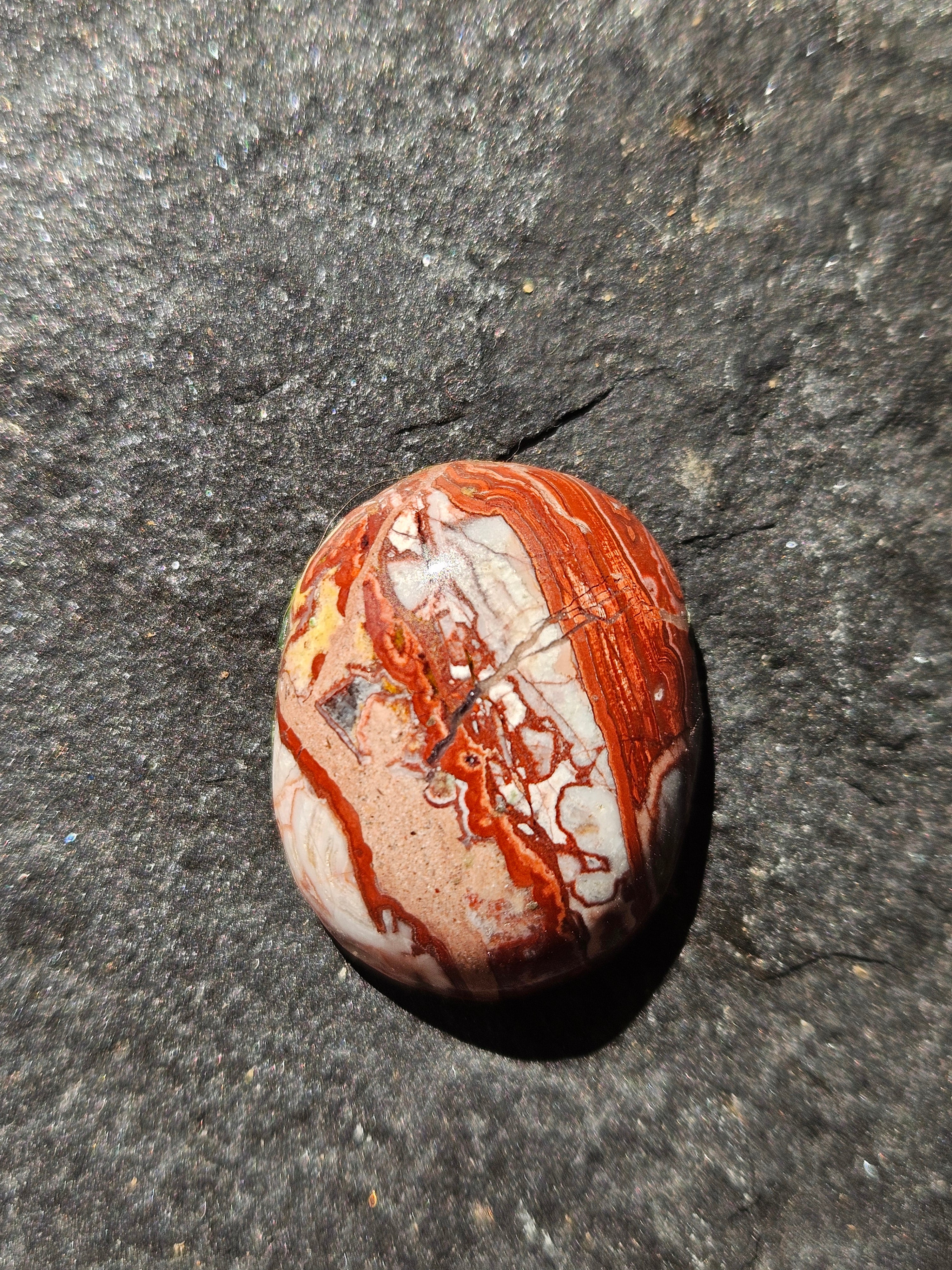 Natural Crazy Lace Agate Cabochon — 31 x 23 mm Hand Cut Oval, Red Lace