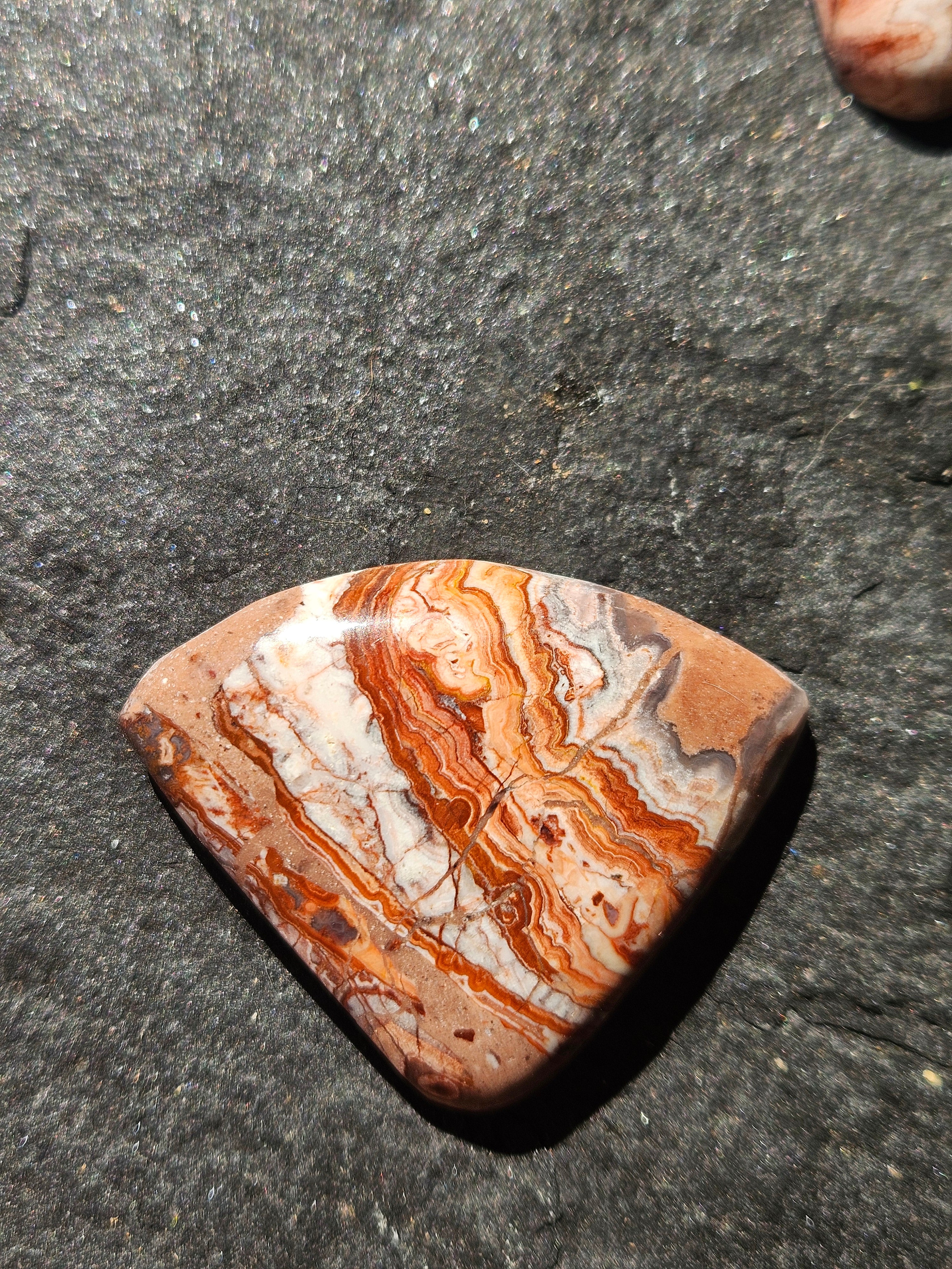 Natural Crazy Lace Agate Cabochon — 40 x 33 mm Hand Cut Shield, Red Lace