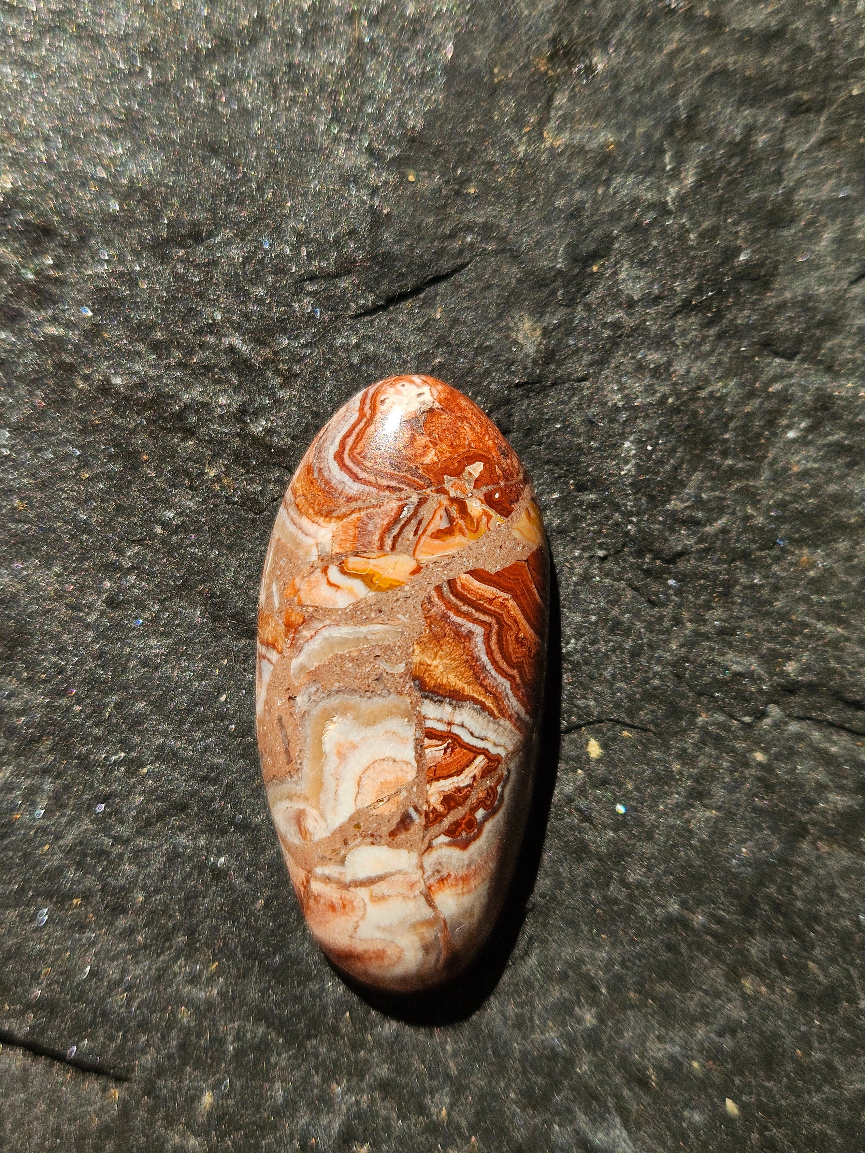 Natural Crazy Lace Agate Cabochon — 38 x 19 mm Hand Cut Marquise, Red Lace