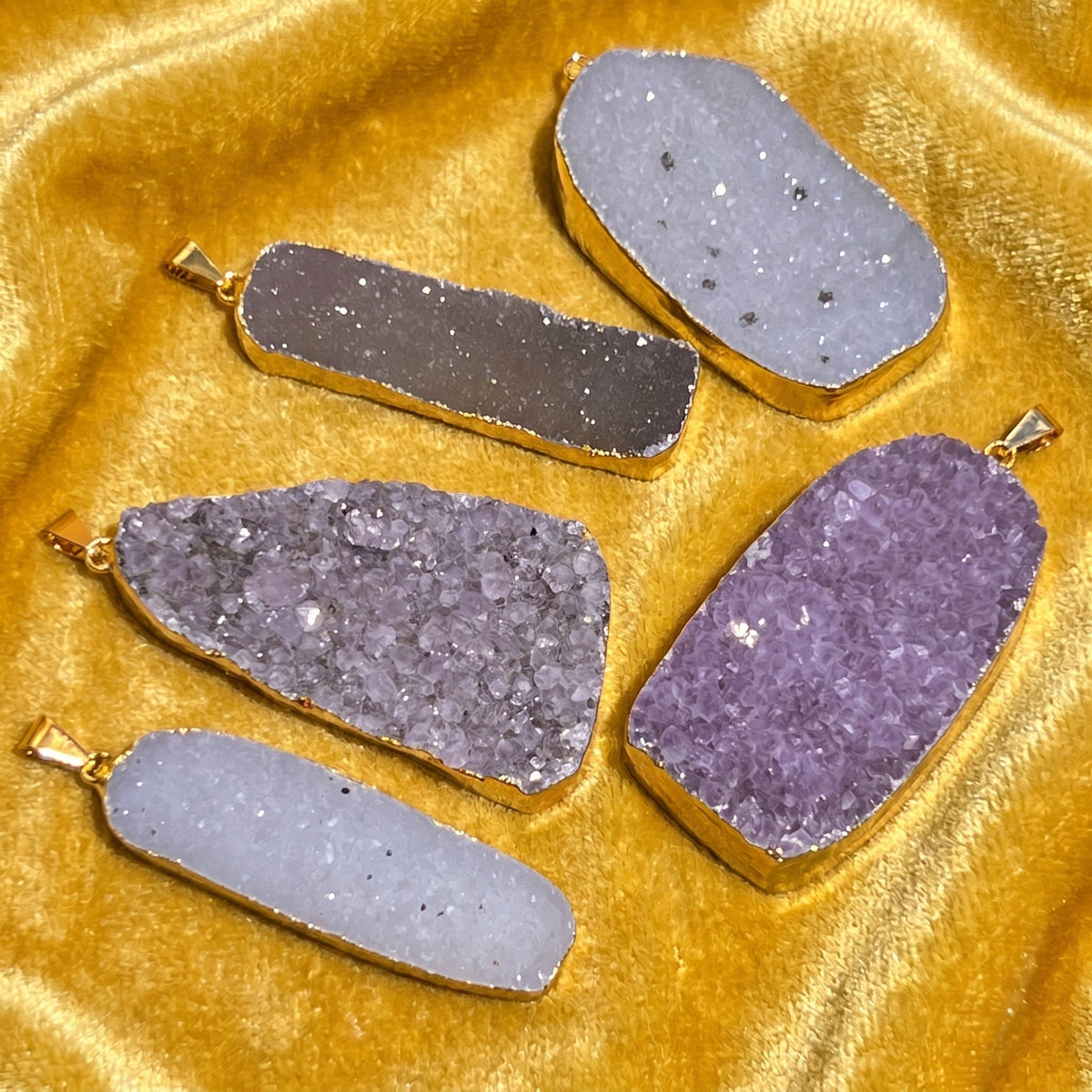 Agate & Amethyst Druzy Pendants - Gold Plated, Set