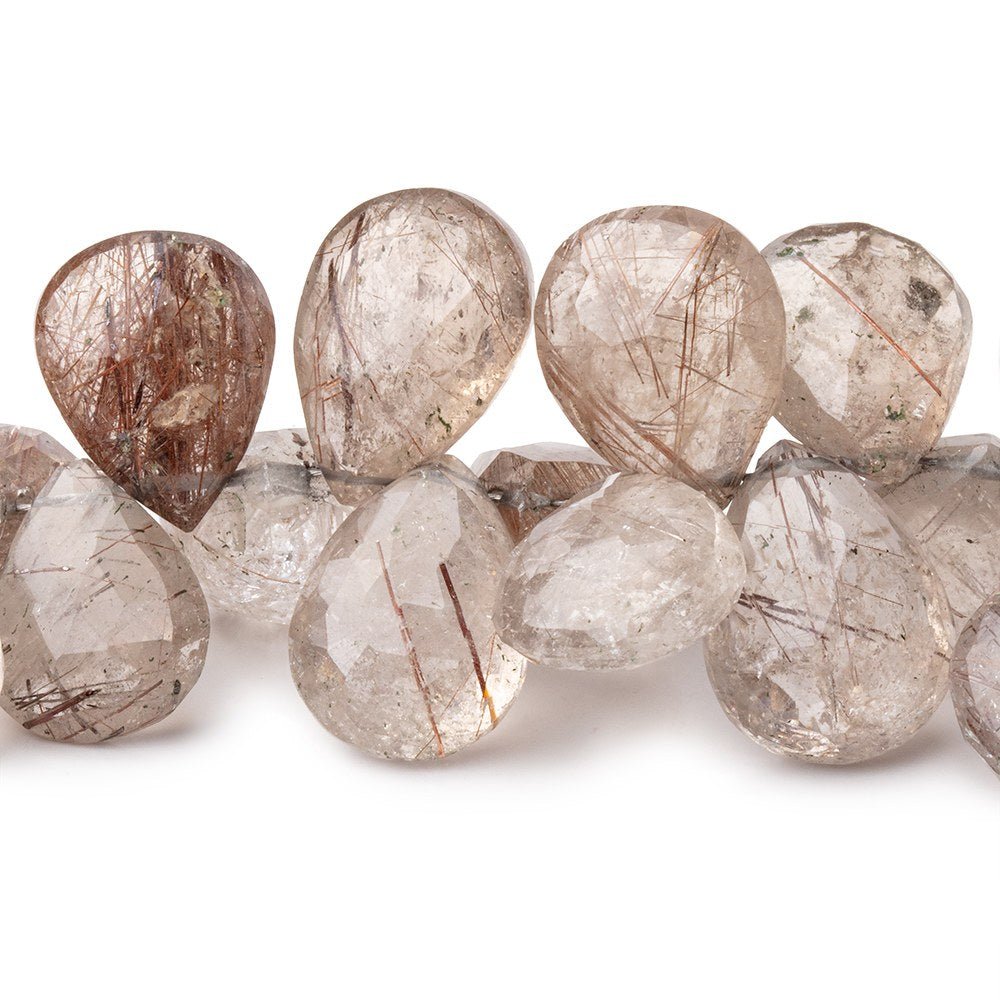 15x11-20x13mm Copper Rutilated Quartz Faceted Pear Beads 8 Inch Strand