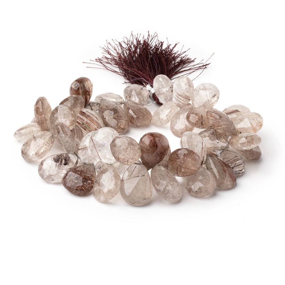 15x11-20x13mm Copper Rutilated Quartz Faceted Pear Beads 8 Inch Strand