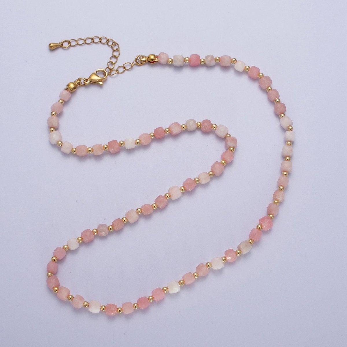 Pink Opal Bead Necklace - Faceted Cube Beads, 16 in