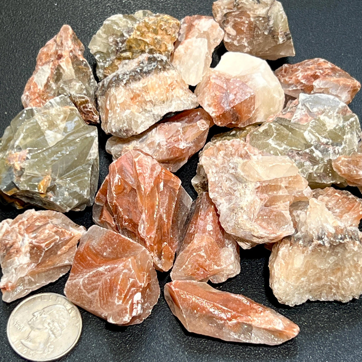 Red & Green Calcite Rough, Raw Mixed Colour Stones - By the Piece or Pound