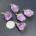 Rough Amethyst Crystal Pendant - Gold Plated Wire Wrapped - view 2