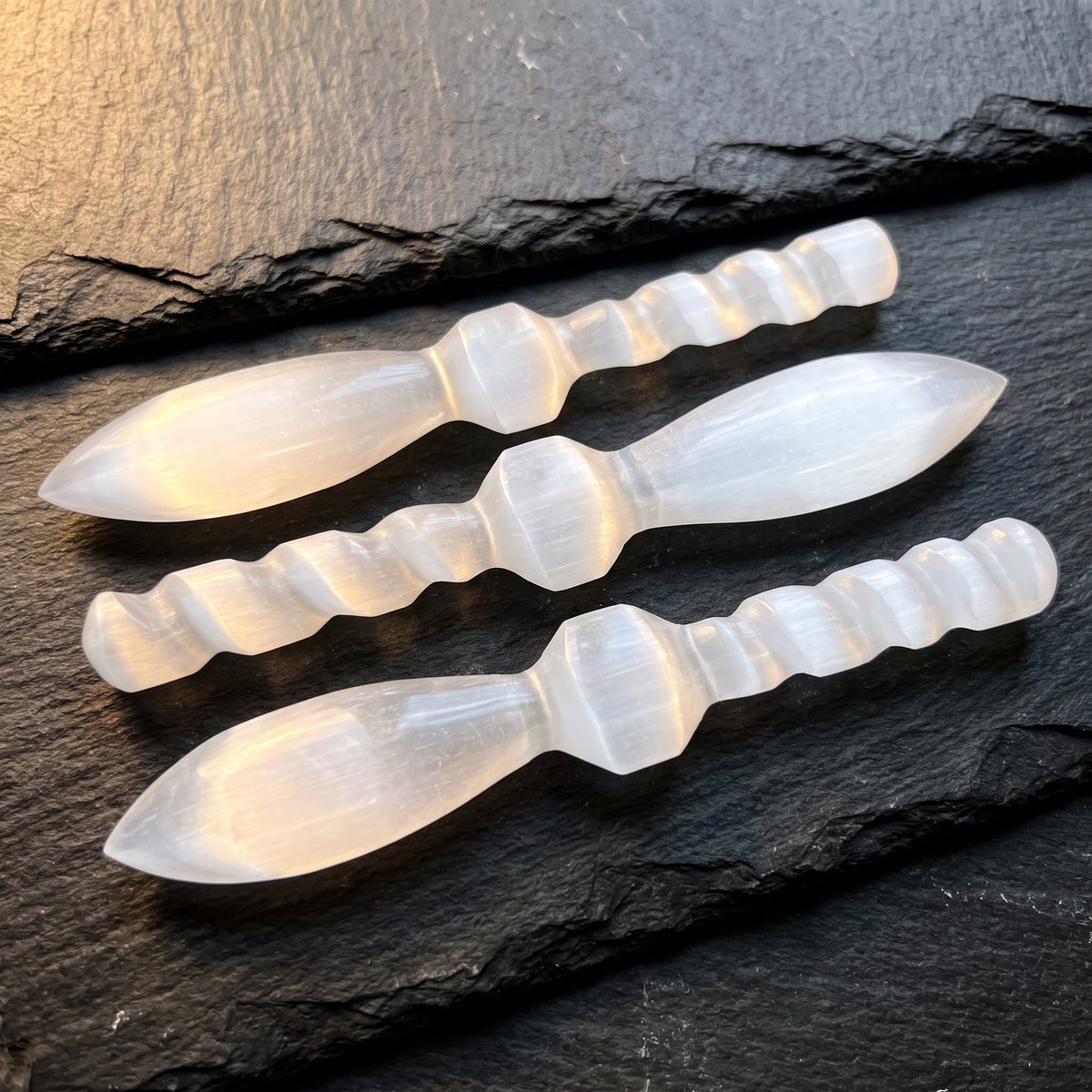 Selenite Spiral Point Wand Carving