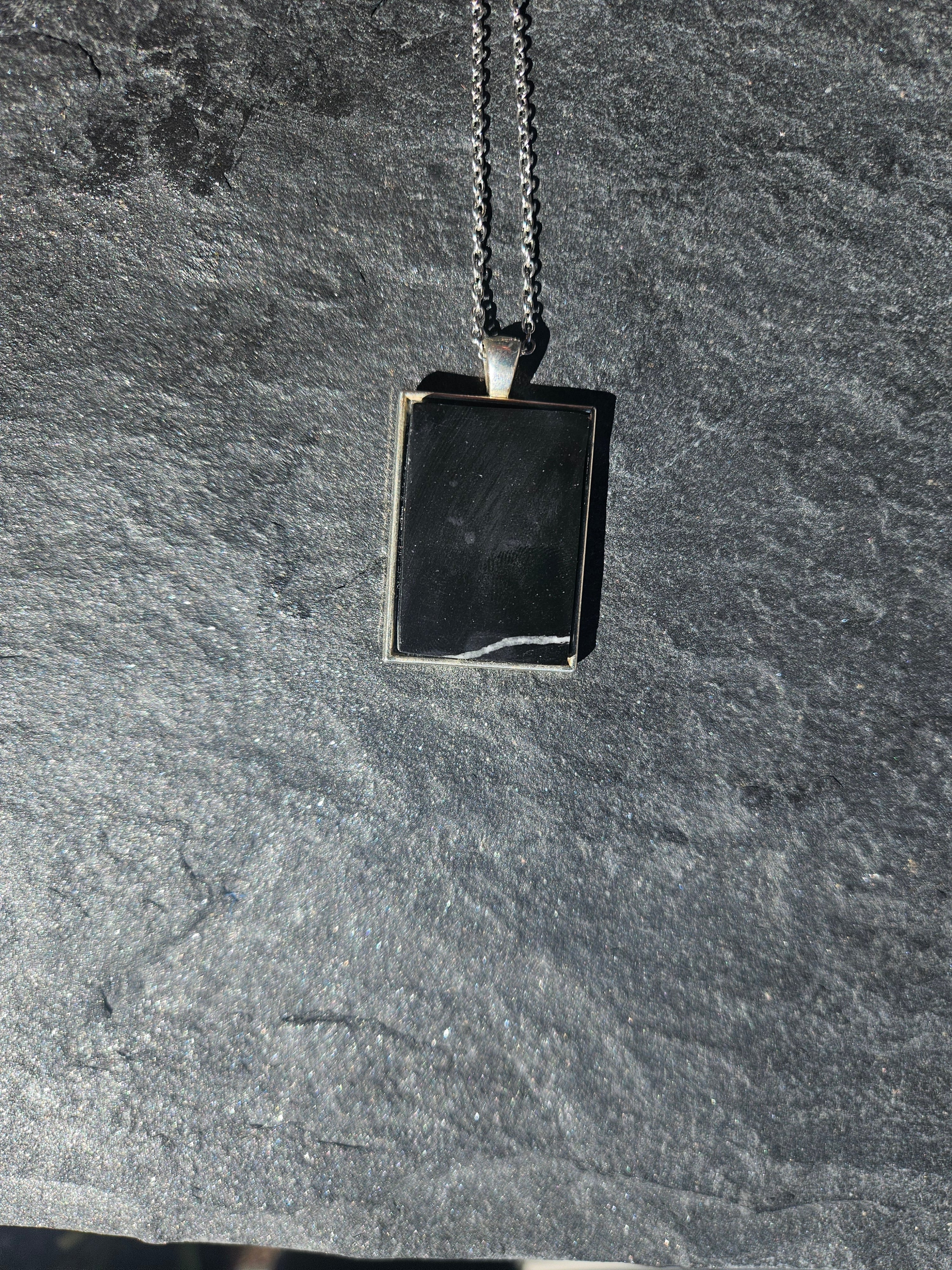 Handmade Black Obsidian Rectangular Necklace
