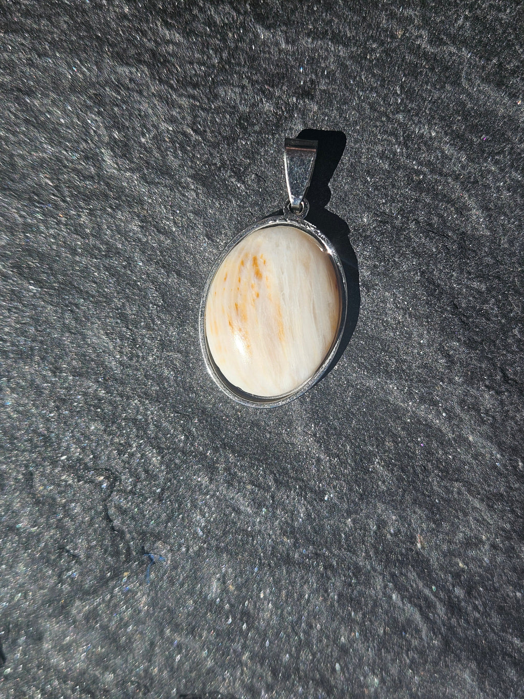 Genuine Scolecite Oval Pendant Stainless Steel Necklace