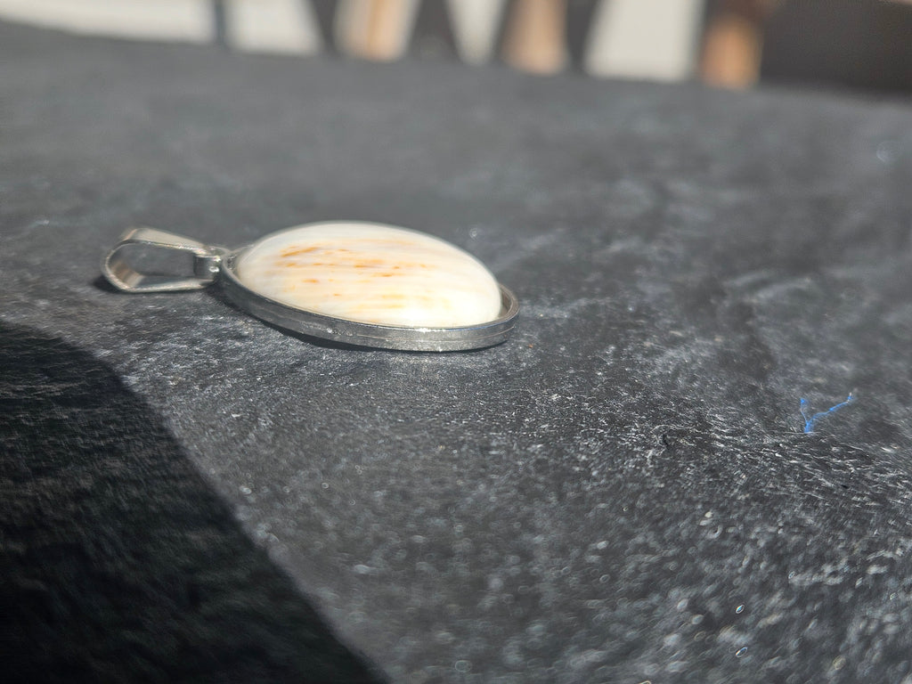 Genuine Scolecite Oval Pendant Stainless Steel Necklace