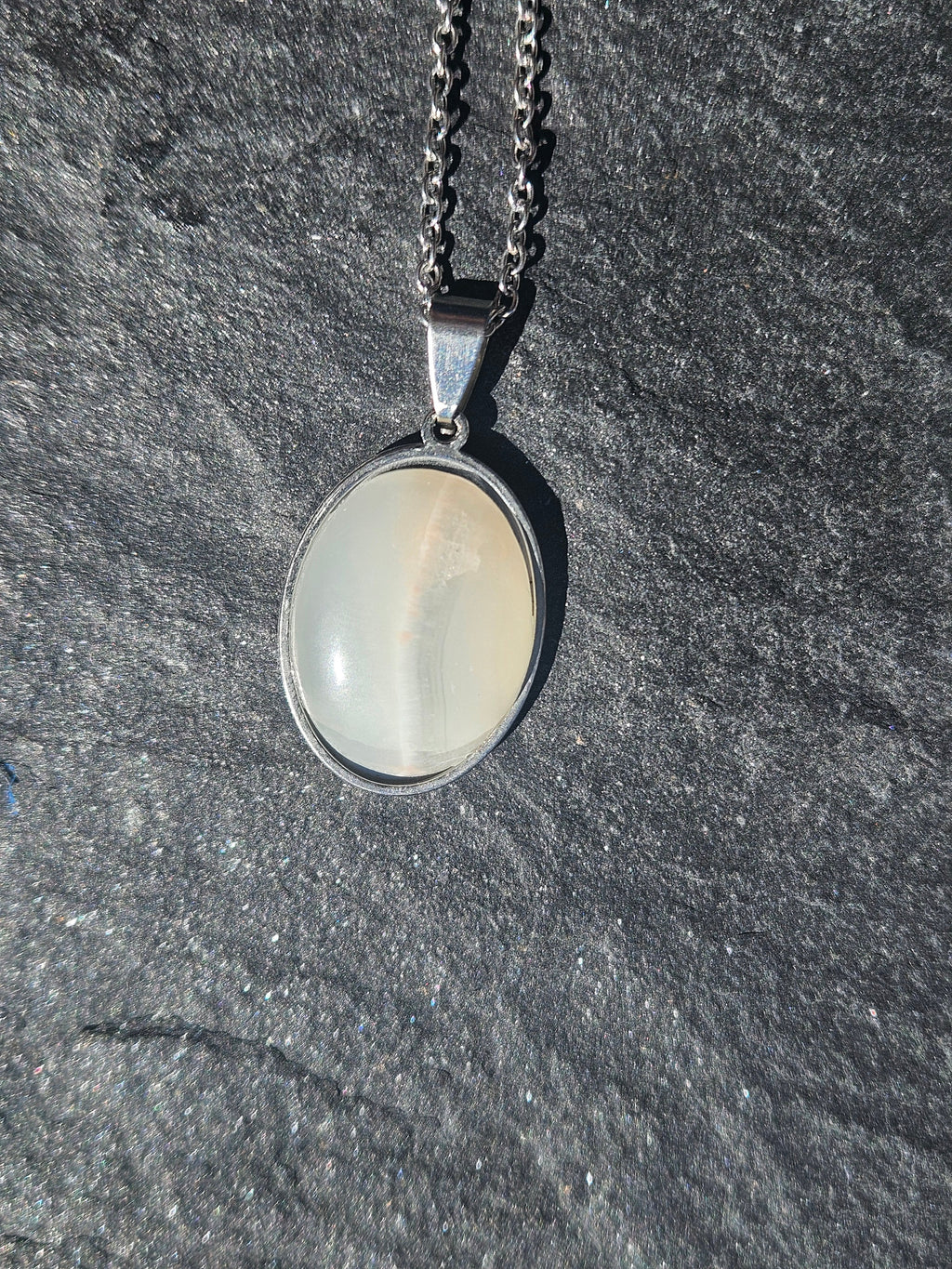 Chatoyant Cat Eye Oval Pendant Stainless Steel Necklace