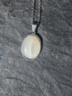 Chatoyant Cat Eye Oval Pendant Stainless Steel Necklace - view 2