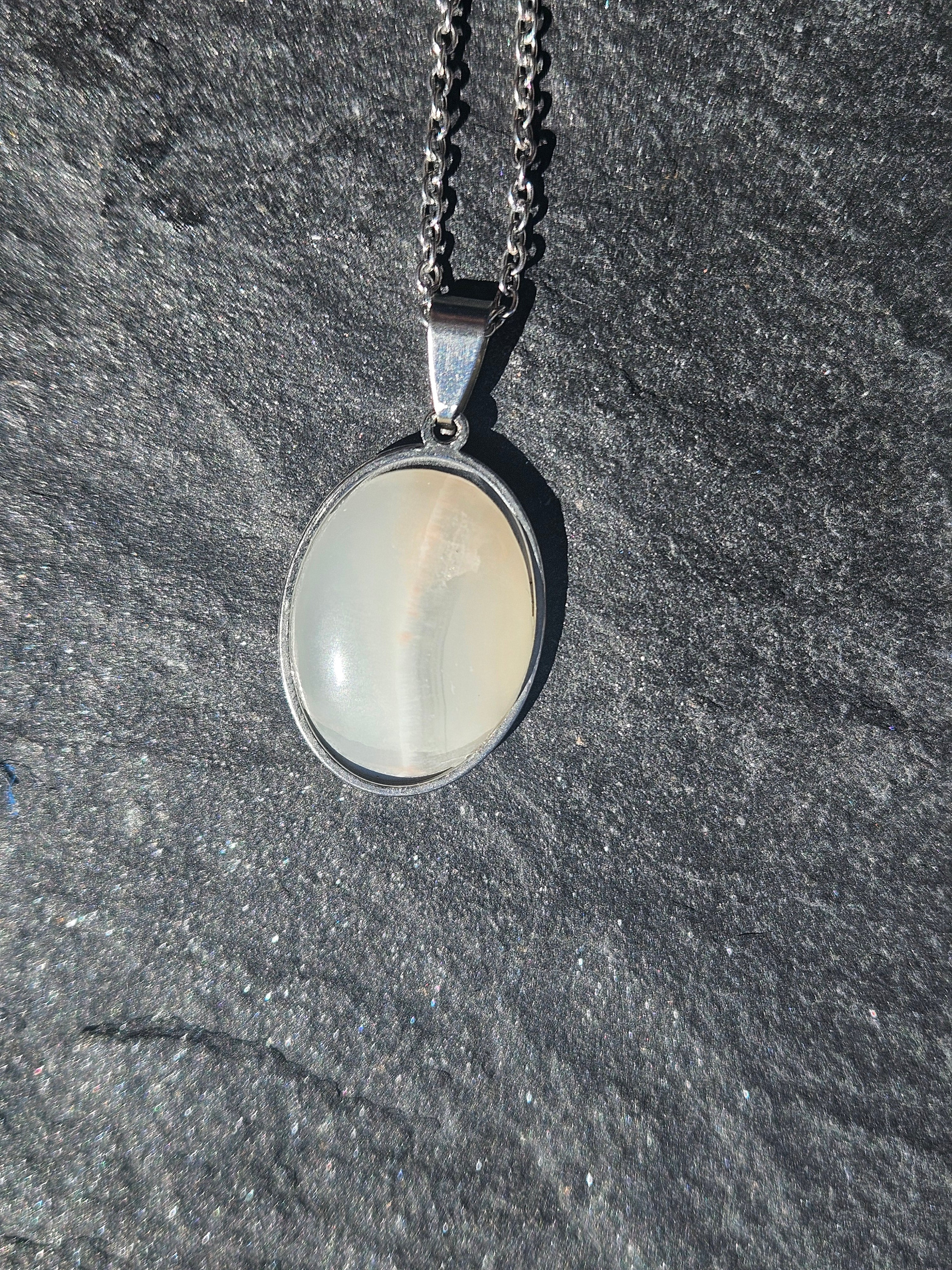 Chatoyant Cat Eye Oval Pendant Stainless Steel Necklace