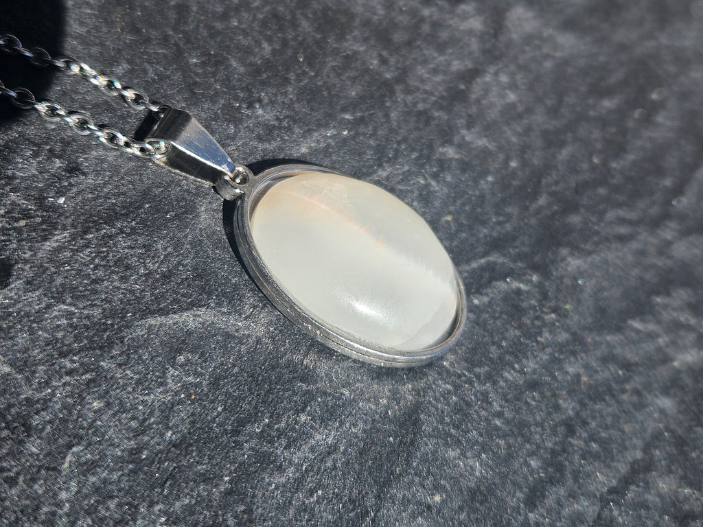 Chatoyant Cat Eye Oval Pendant Stainless Steel Necklace