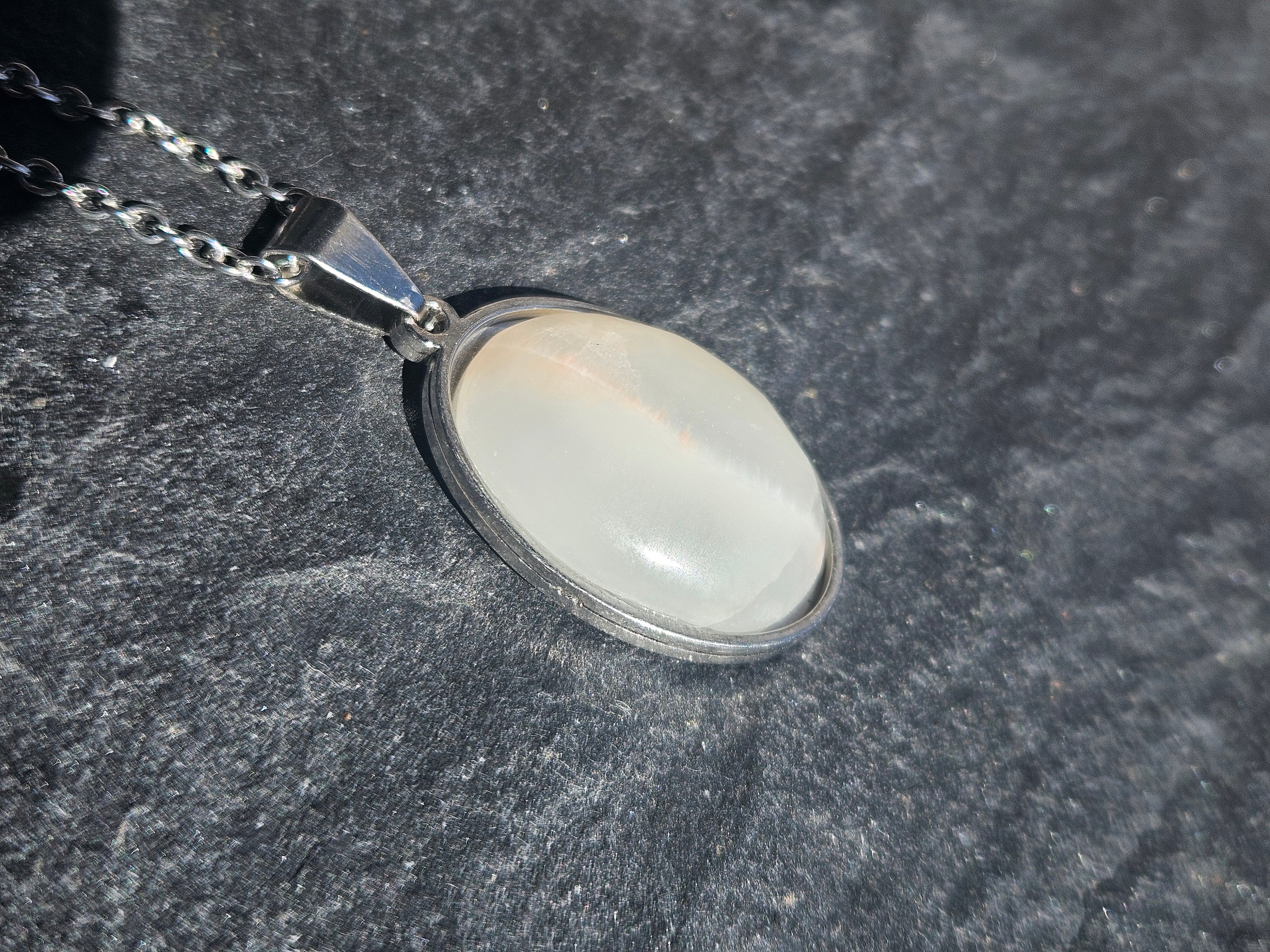 Chatoyant Cat Eye Oval Pendant Stainless Steel Necklace