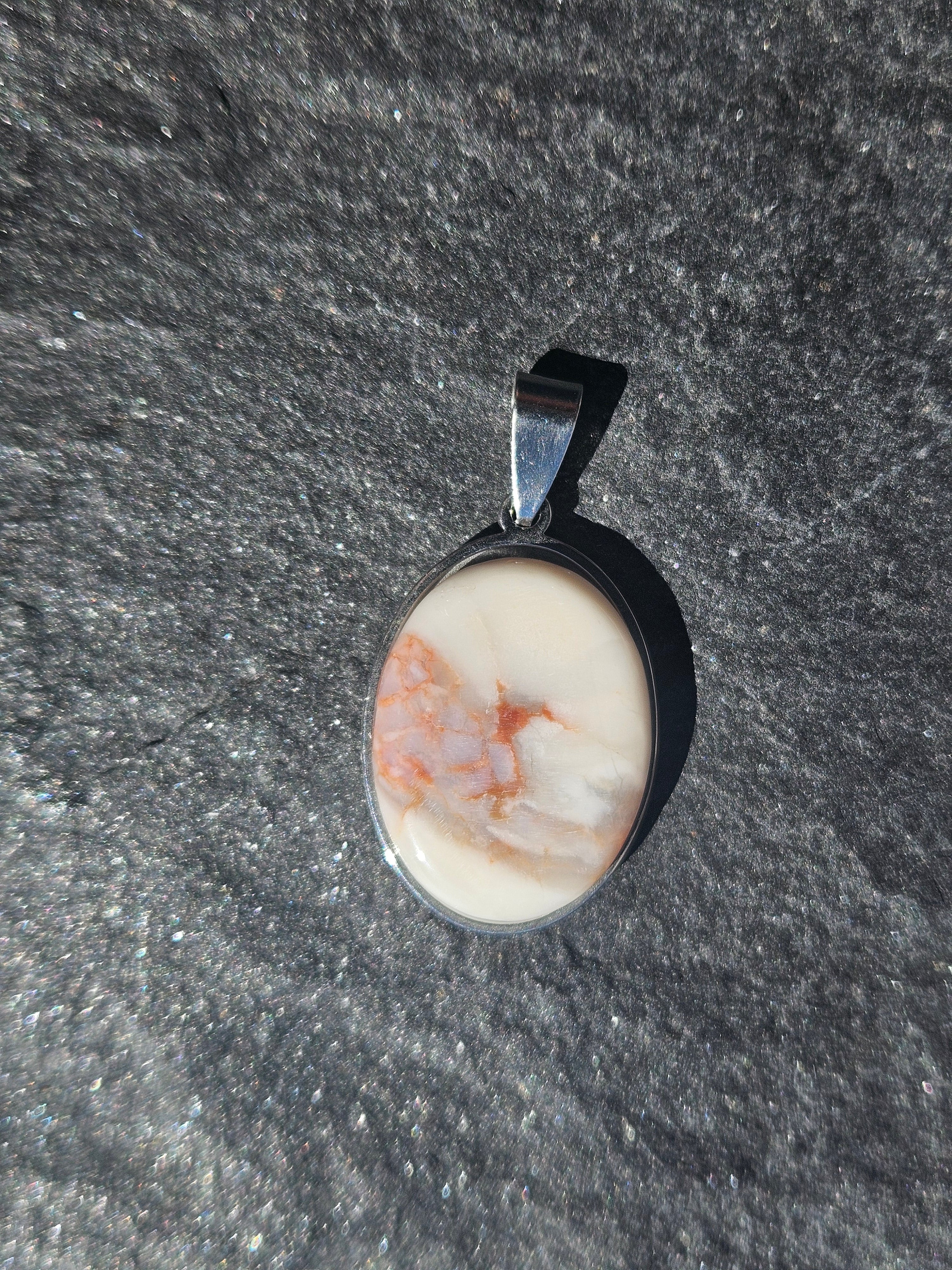 Montana Agate Oval Pendant Stainless Steel Necklace