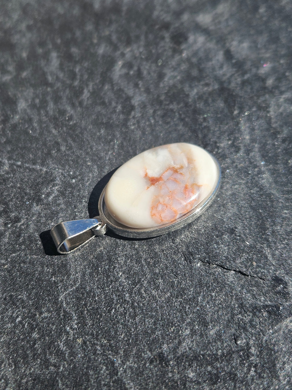 Montana Agate Oval Pendant Stainless Steel Necklace
