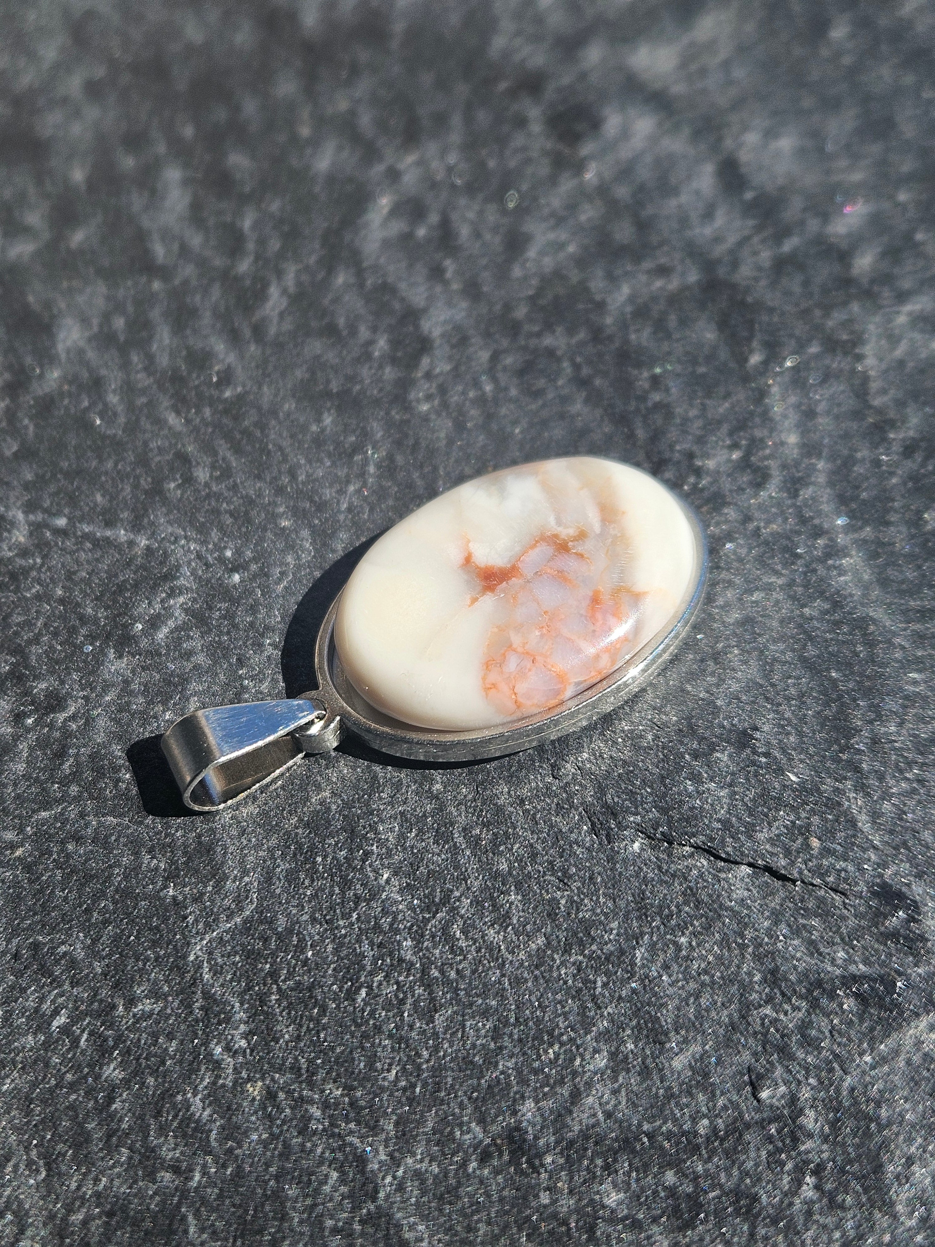 Montana Agate Oval Pendant Stainless Steel Necklace