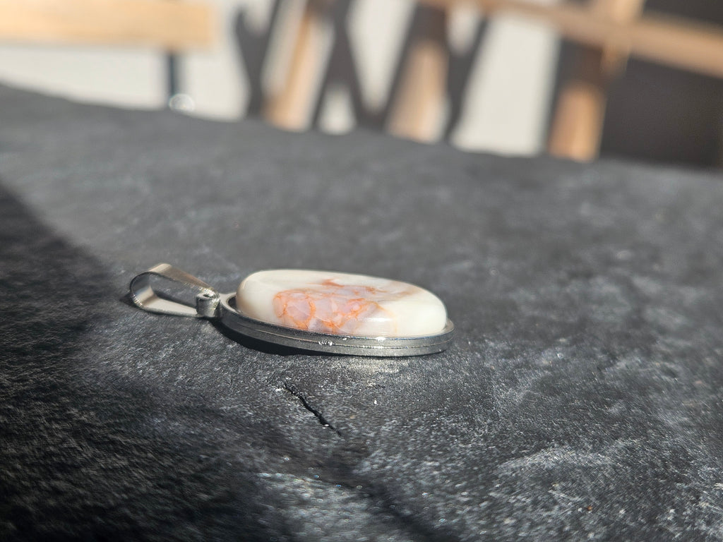 Montana Agate Oval Pendant Stainless Steel Necklace