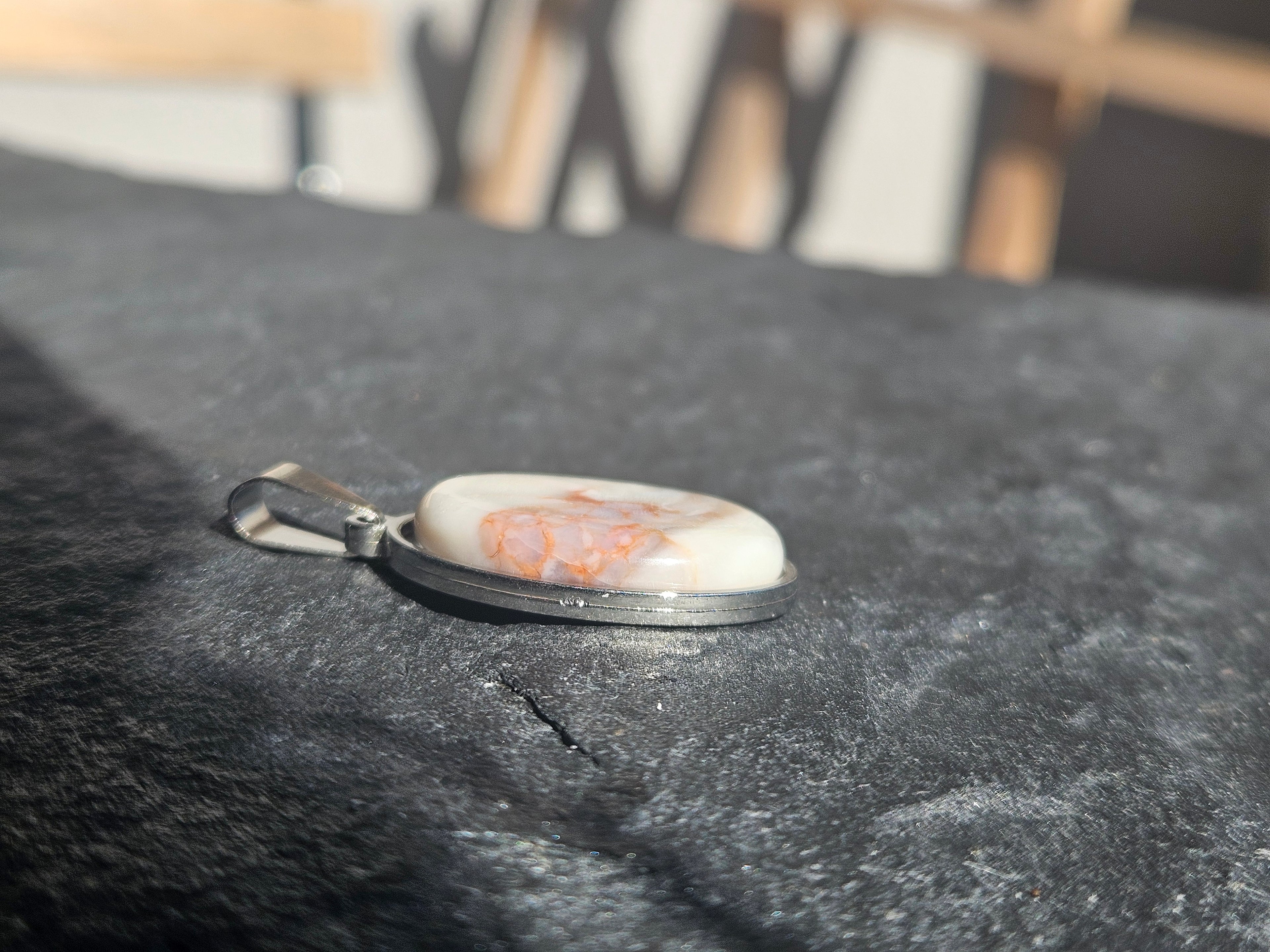 Montana Agate Oval Pendant Stainless Steel Necklace