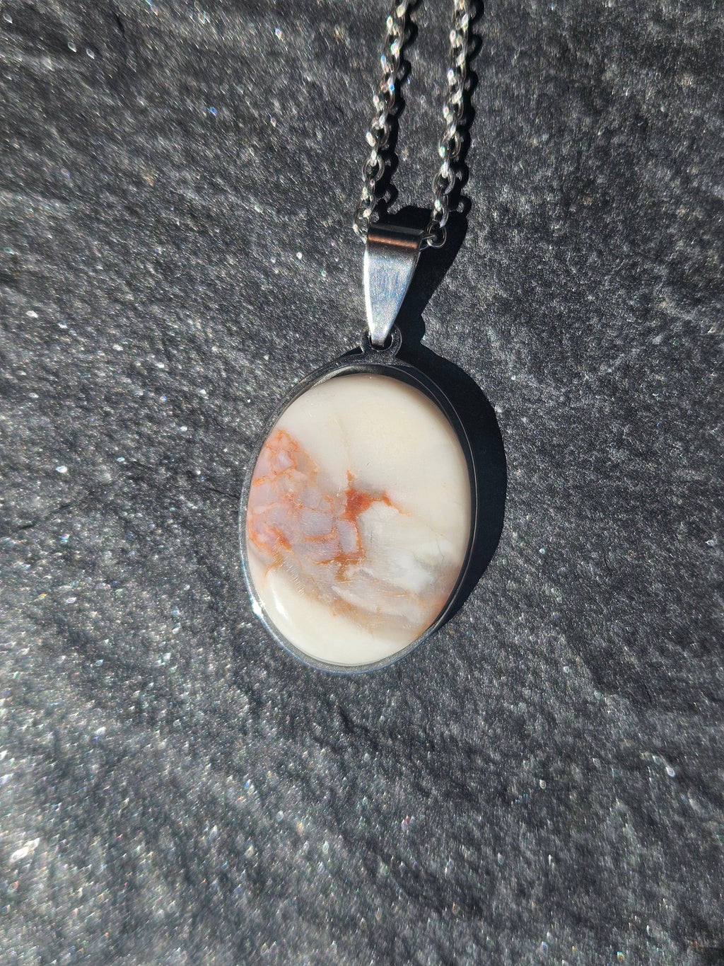 Montana Agate Oval Pendant Stainless Steel Necklace