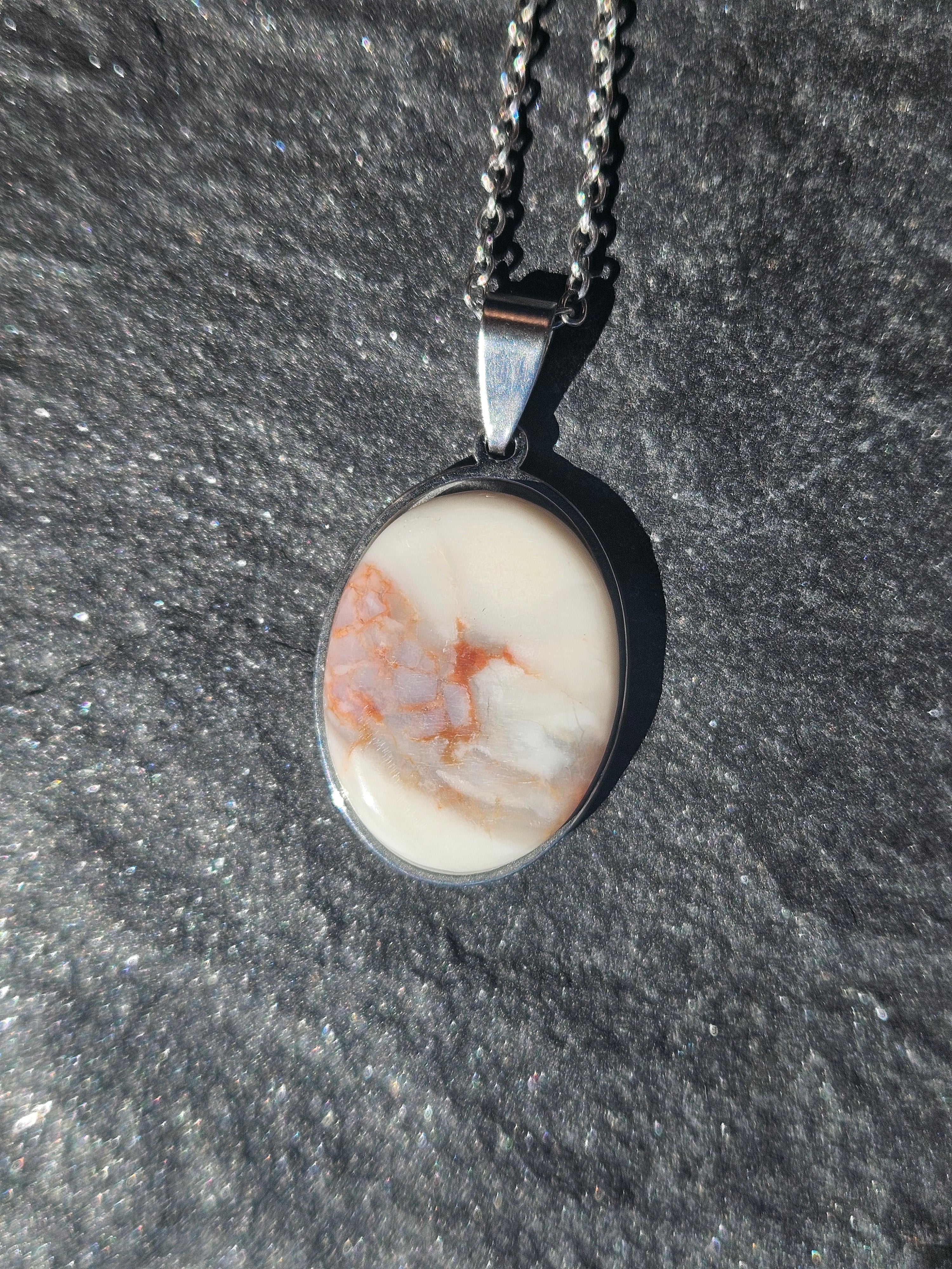 Montana Agate Oval Pendant Stainless Steel Necklace