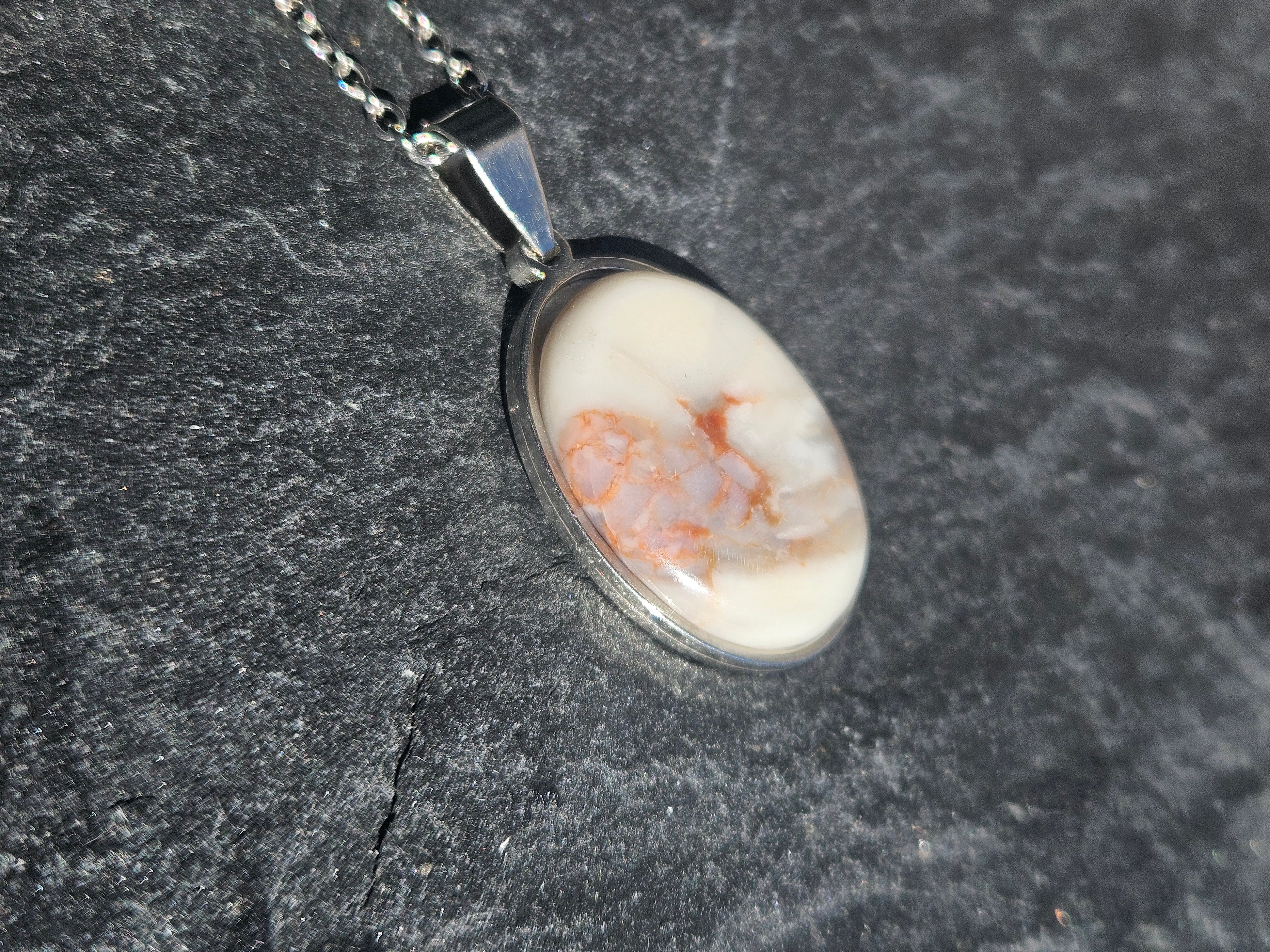 Montana Agate Oval Pendant Stainless Steel Necklace