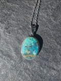 Natural Chrysocolla Oval Pendant Stainless Steel Necklace
