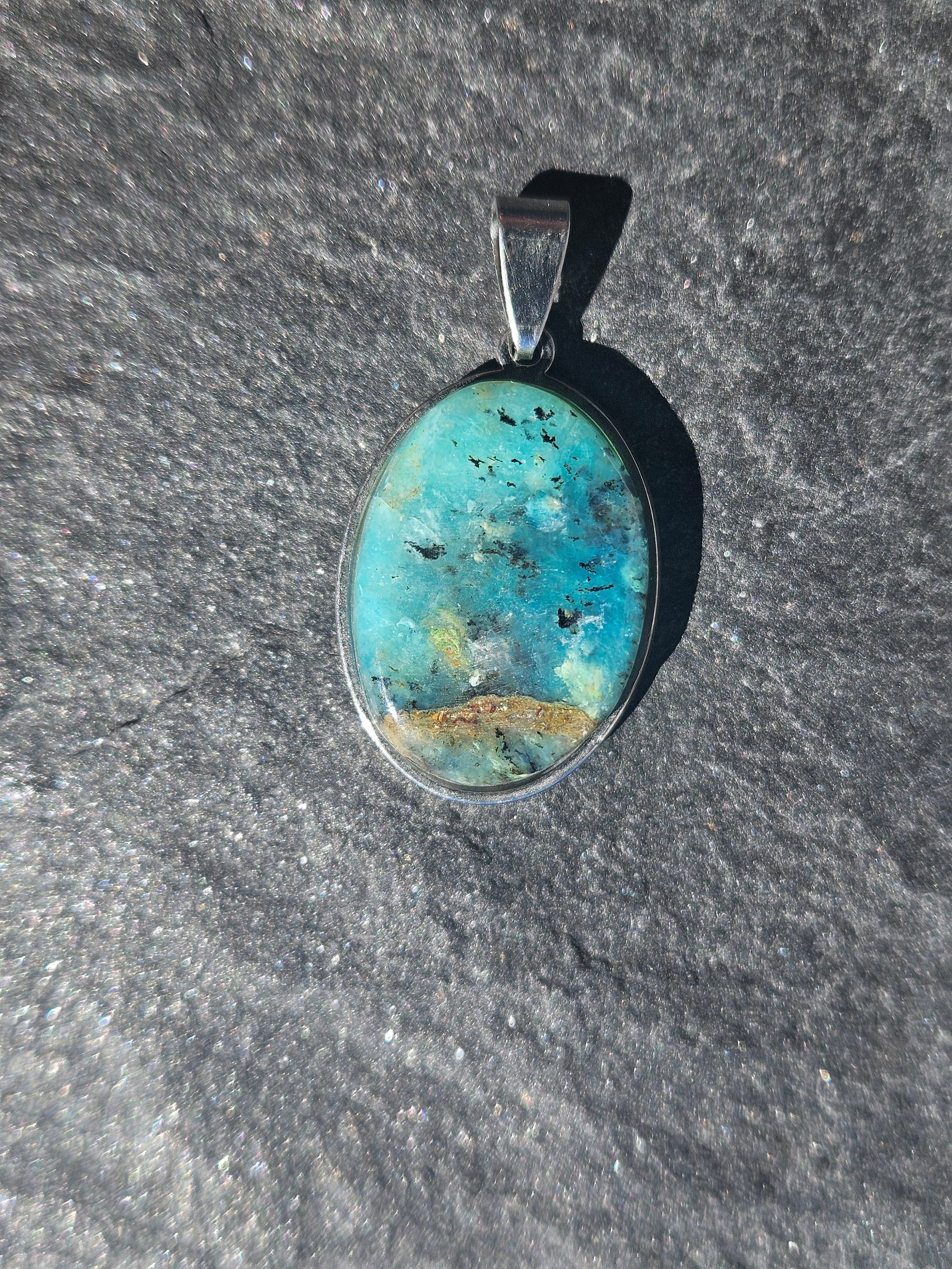 Natural Chrysocolla Oval Pendant Stainless Steel Necklace