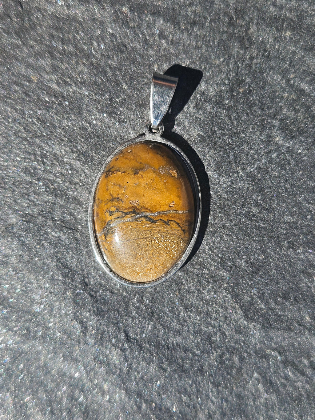 Natural Brown Picture Jasper Oval Pendant Necklace
