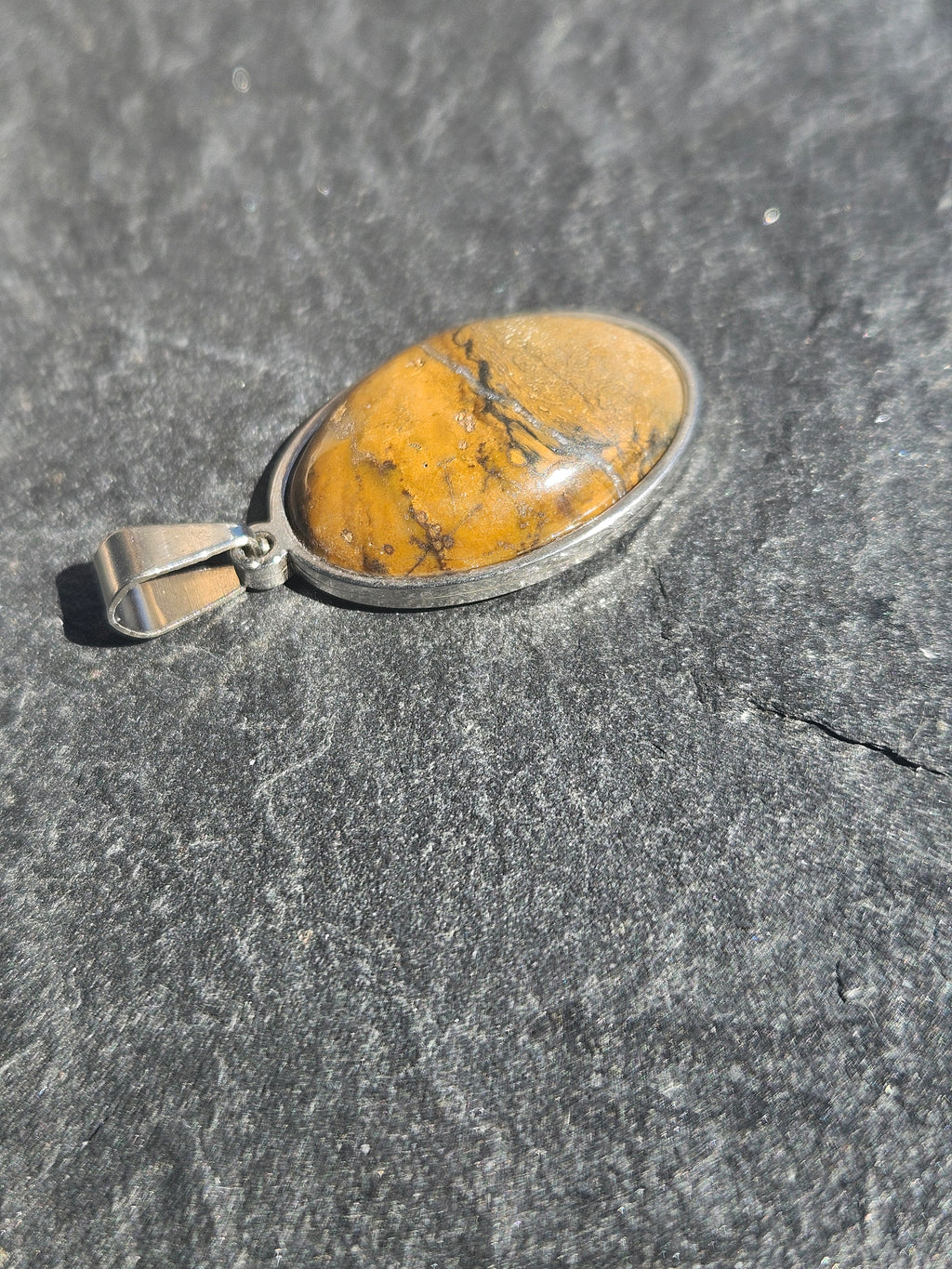 Natural Brown Picture Jasper Oval Pendant Necklace