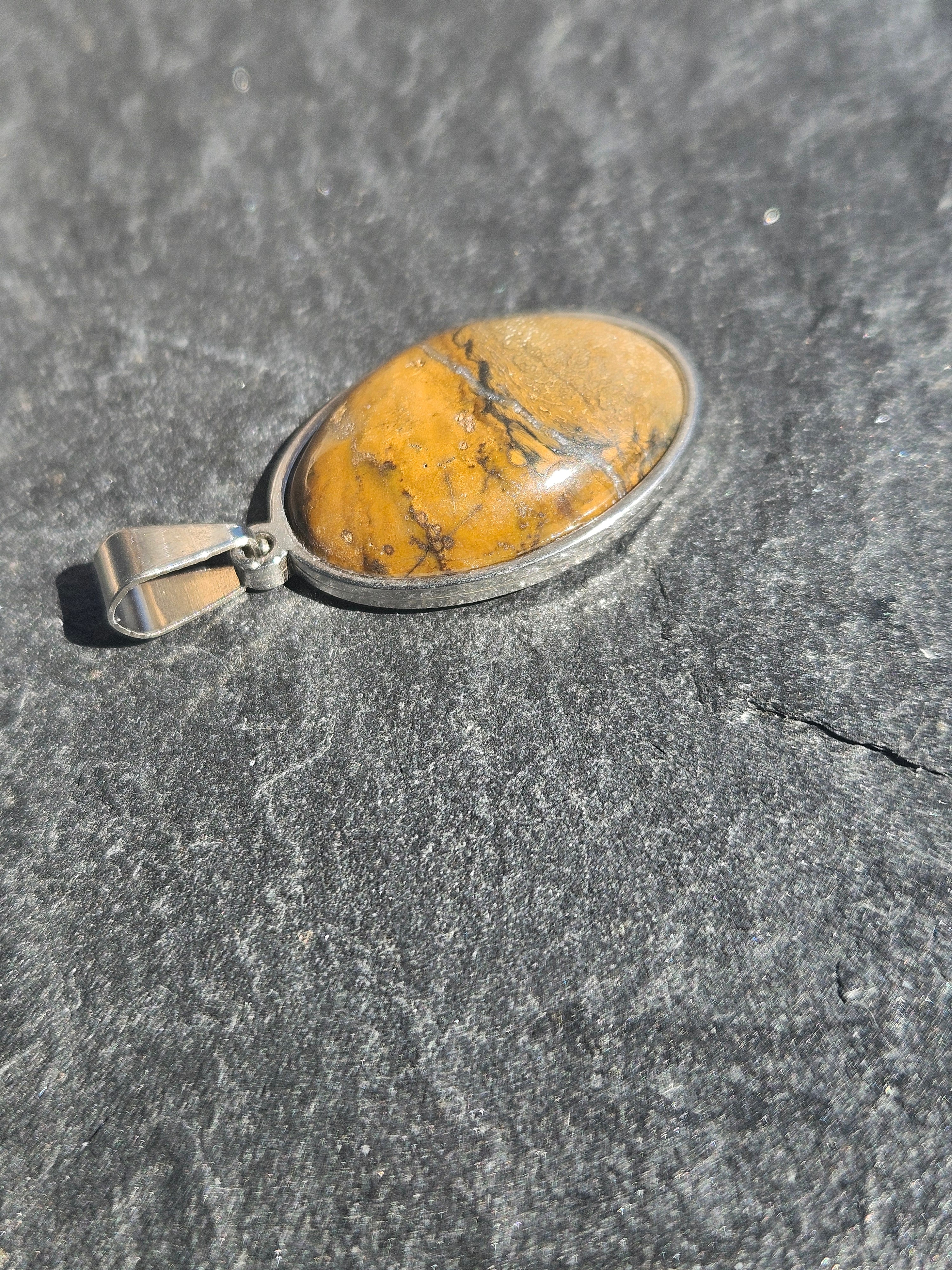 Natural Brown Picture Jasper Oval Pendant Necklace
