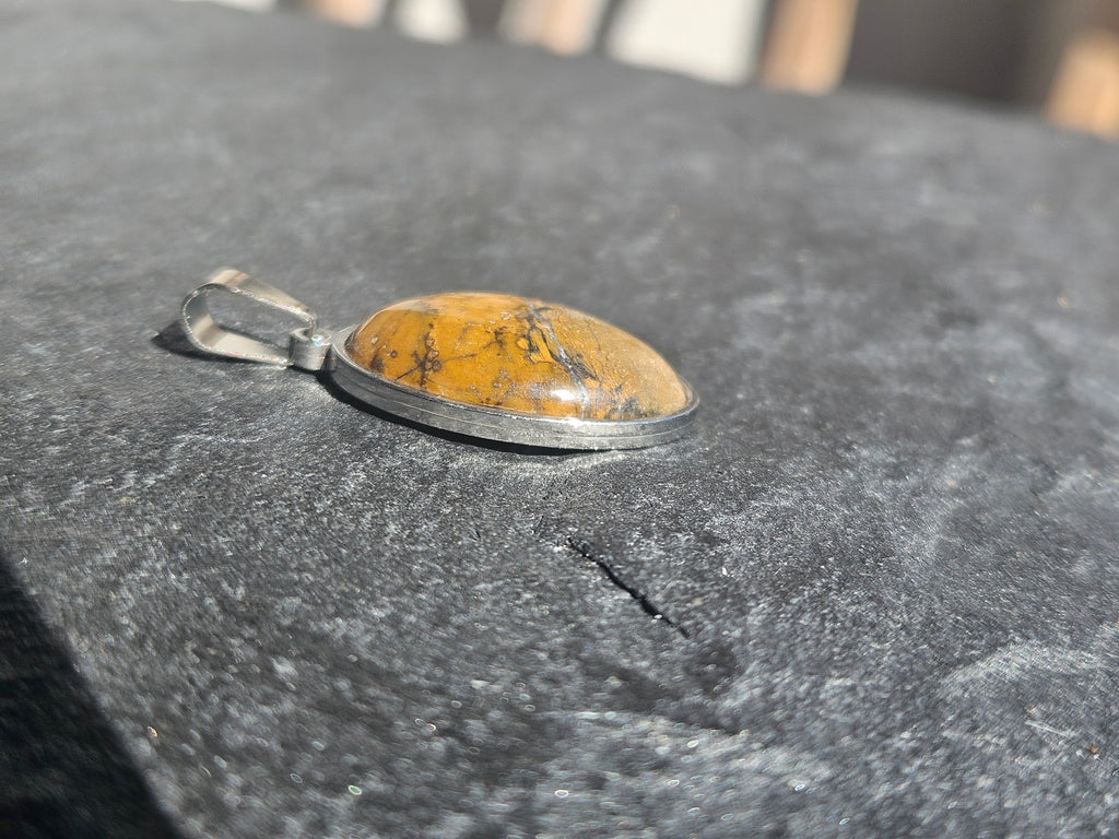 Natural Brown Picture Jasper Oval Pendant Necklace
