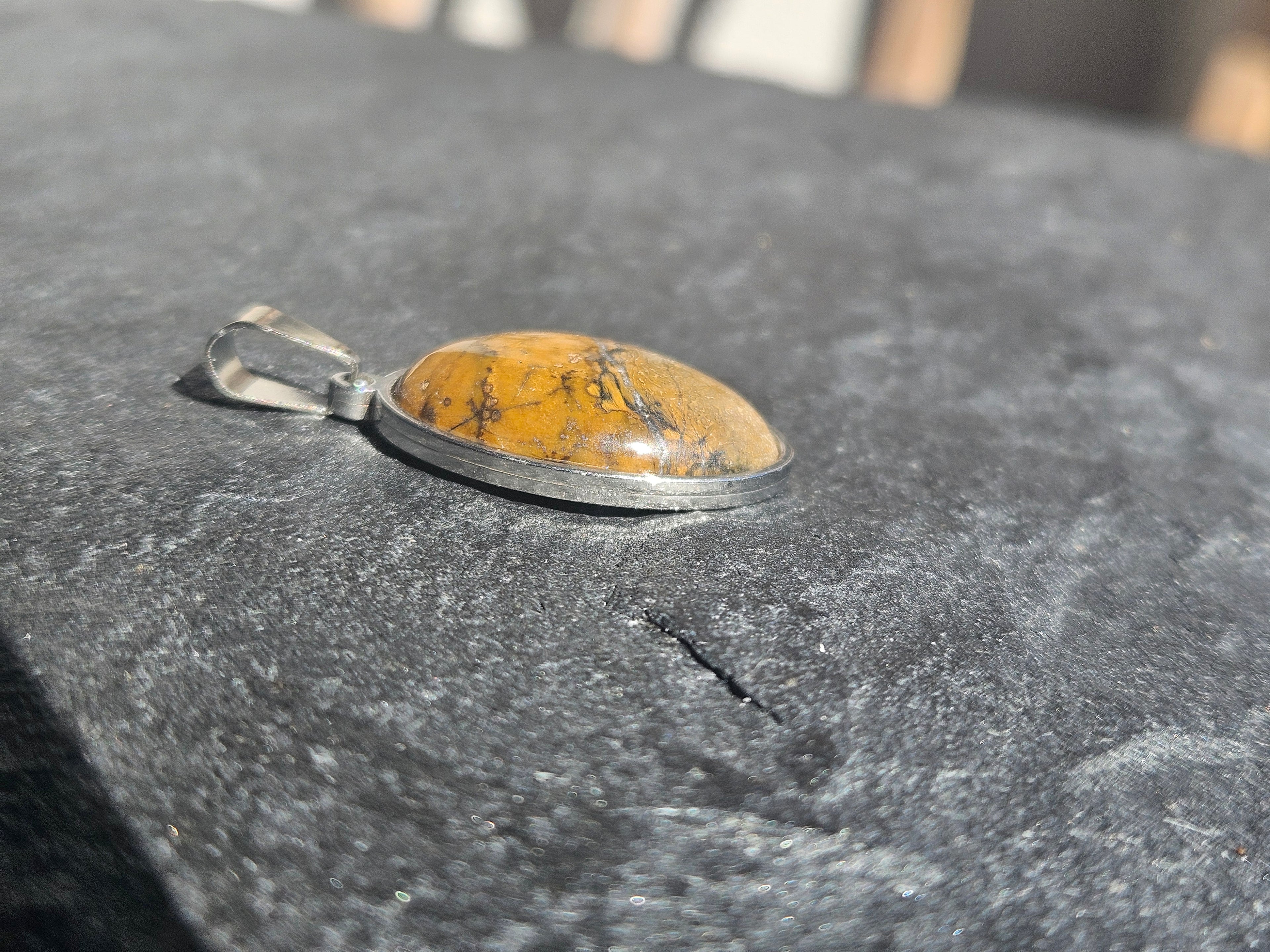 Natural Brown Picture Jasper Oval Pendant Necklace