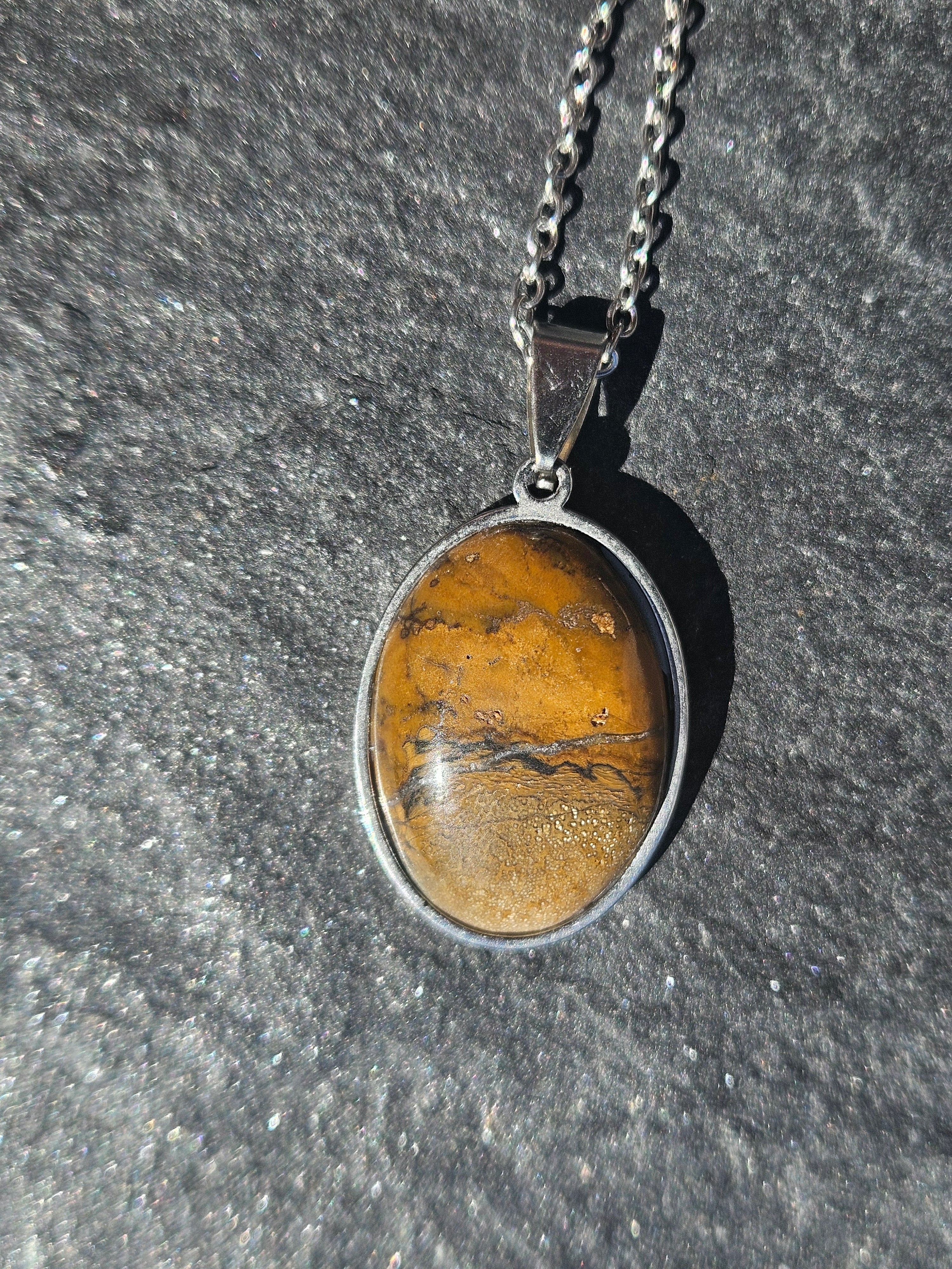 Natural Brown Picture Jasper Oval Pendant Necklace