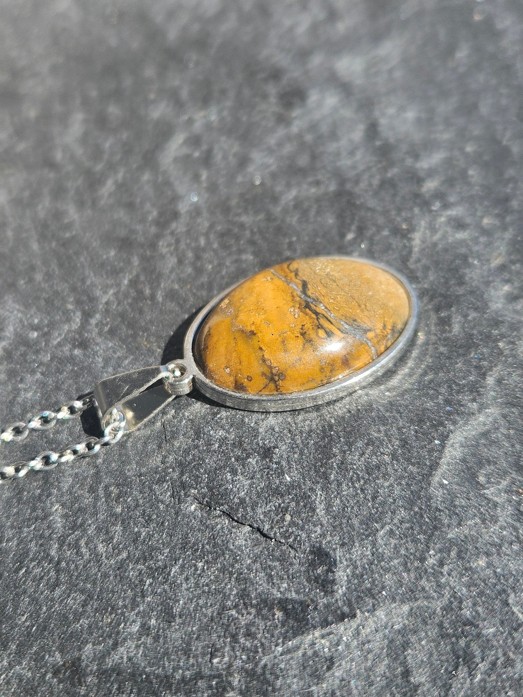 Natural Brown Picture Jasper Oval Pendant Necklace