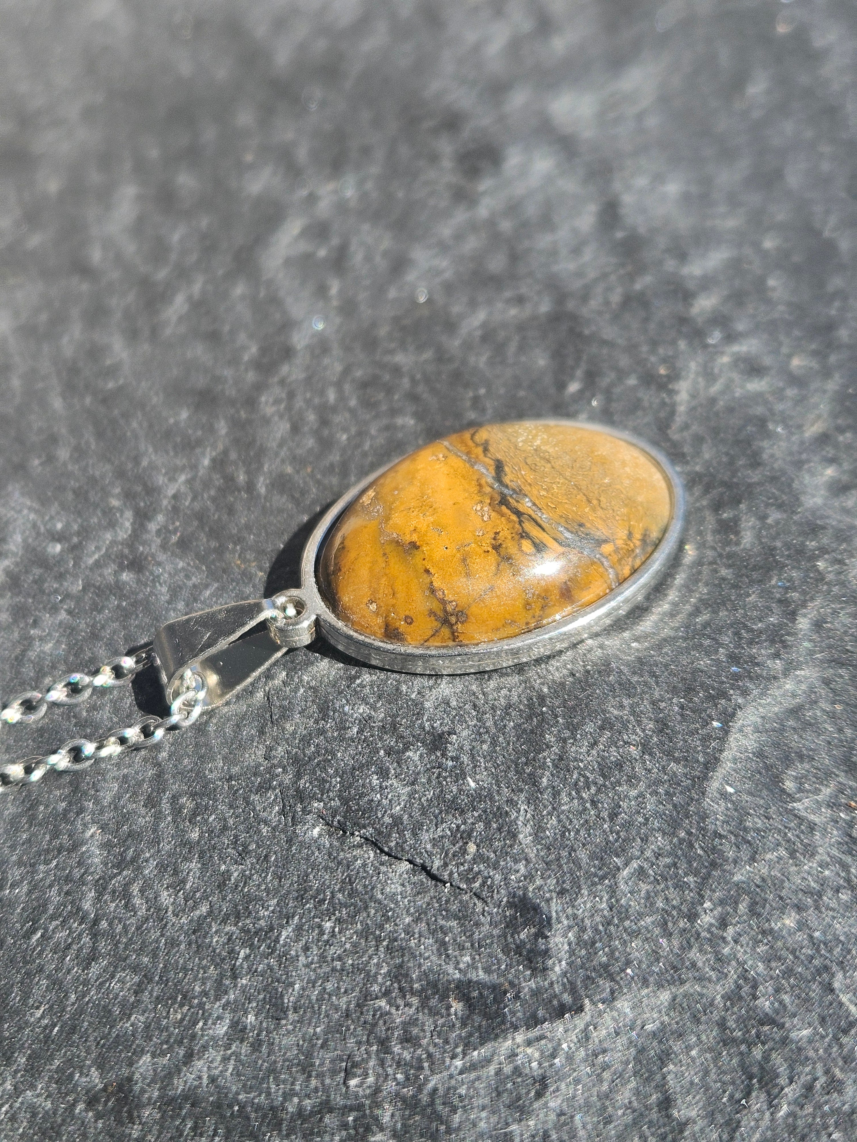 Natural Brown Picture Jasper Oval Pendant Necklace