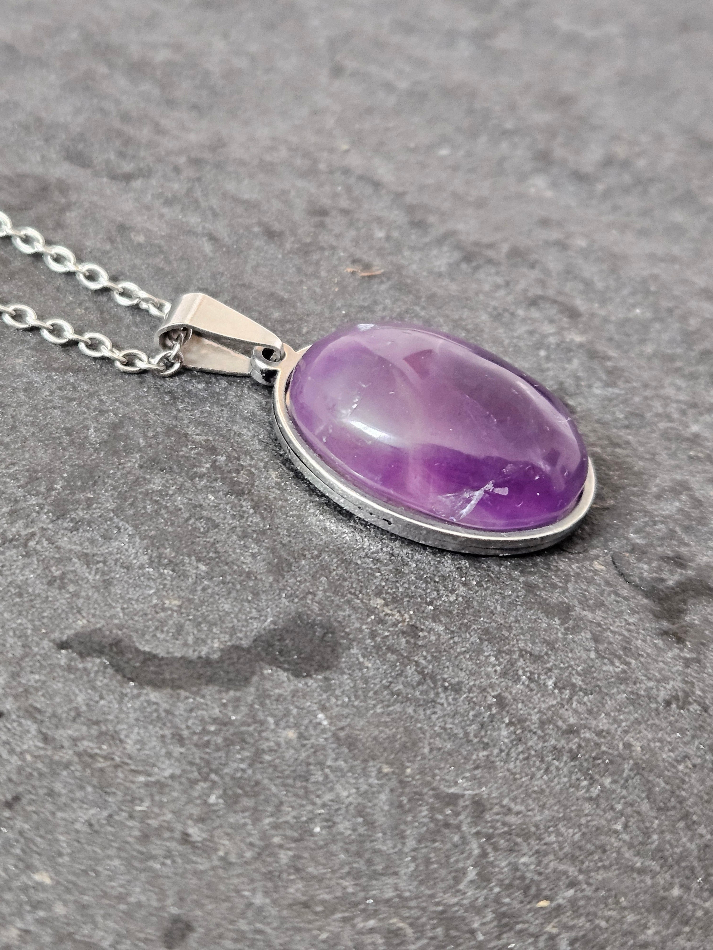 Natural Amethyst Oval Necklace