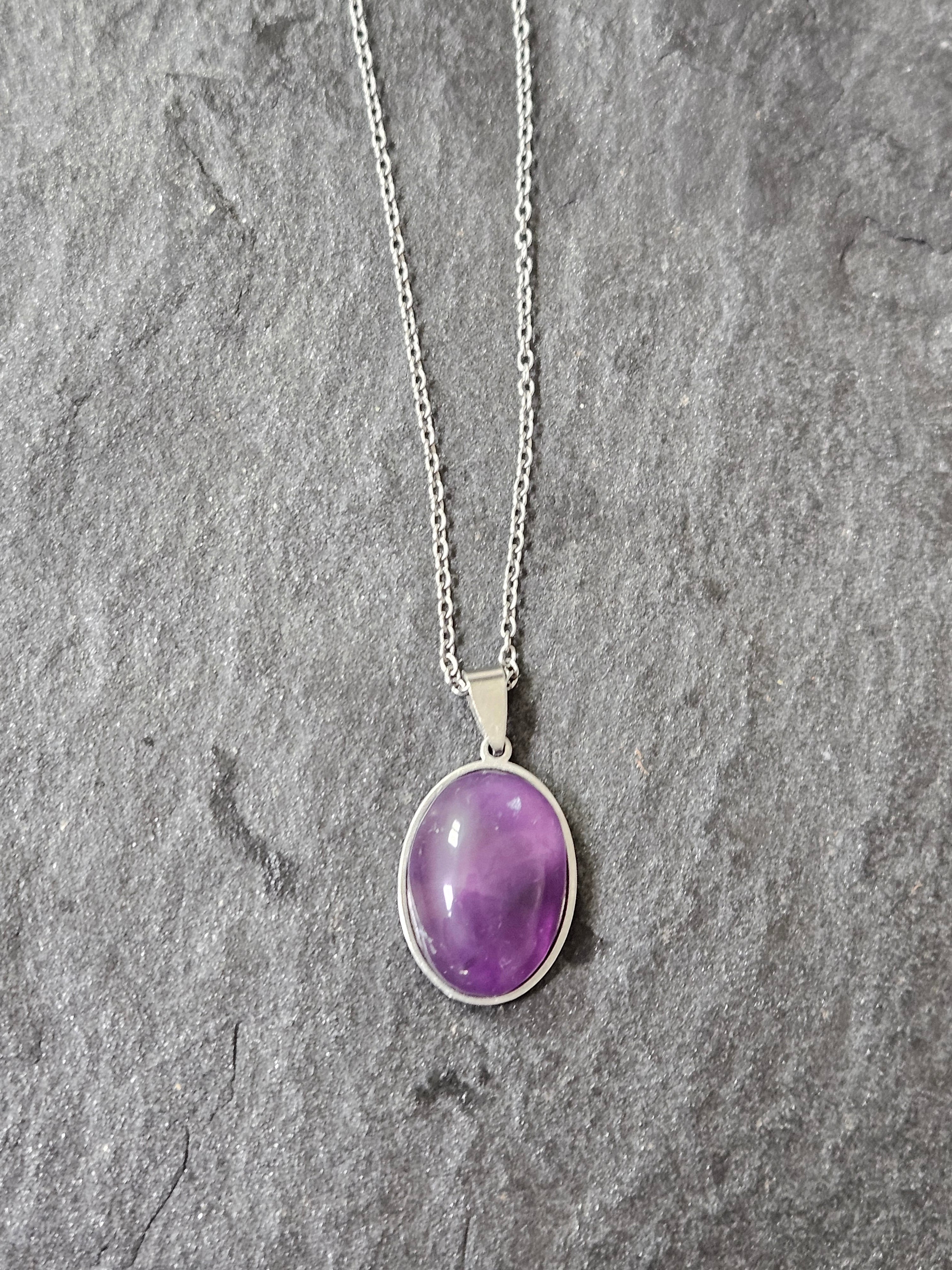 Natural Amethyst Oval Necklace